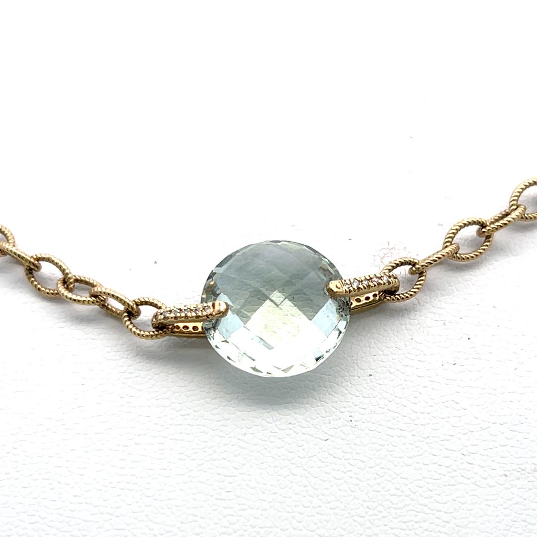 Judite Ripka 14K YG Link Necklace with 0.25ct Round Diamonds & 13.6x14mm Quartz