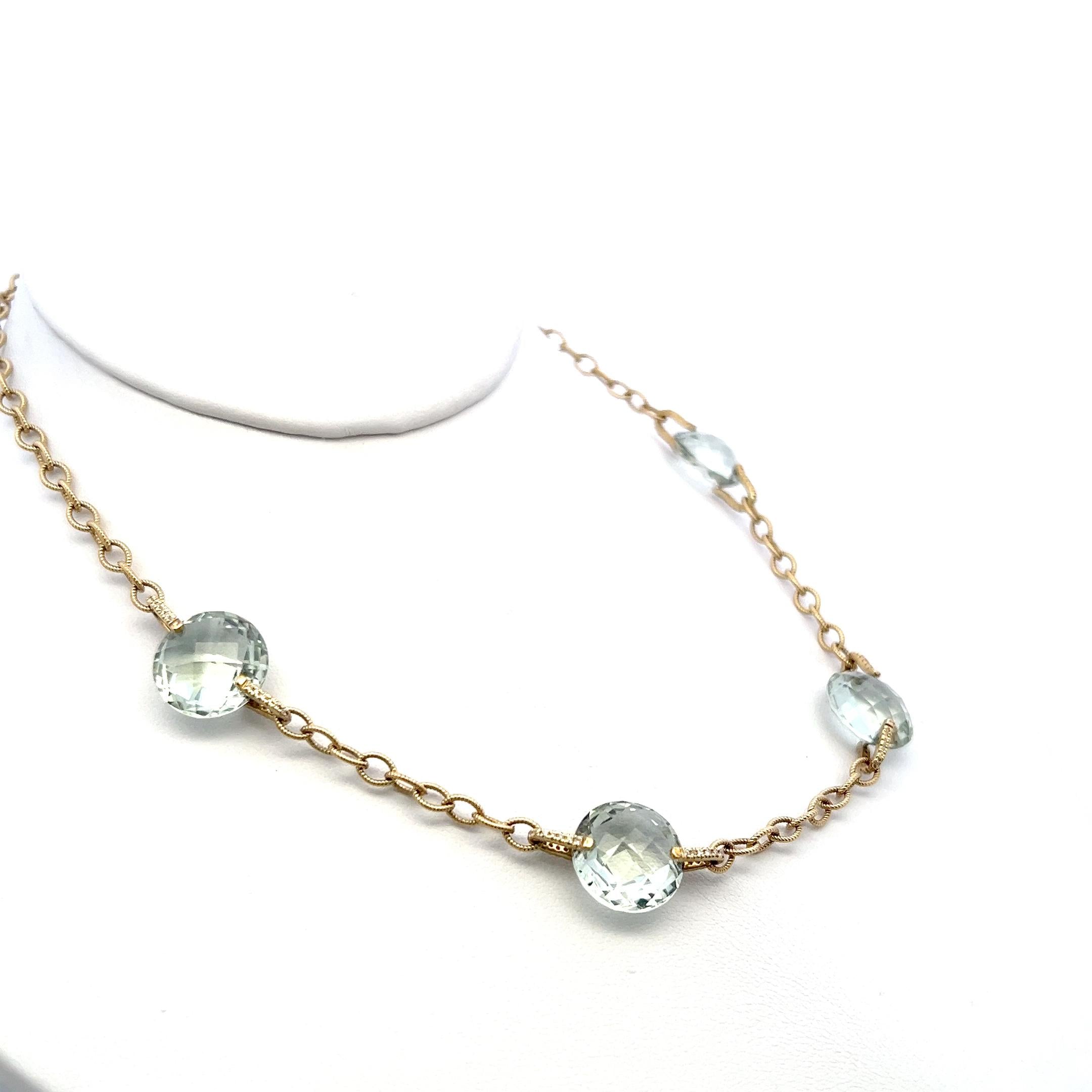 Judite Ripka 14K YG Link Necklace with 0.25ct Round Diamonds & 13.6x14mm Quartz