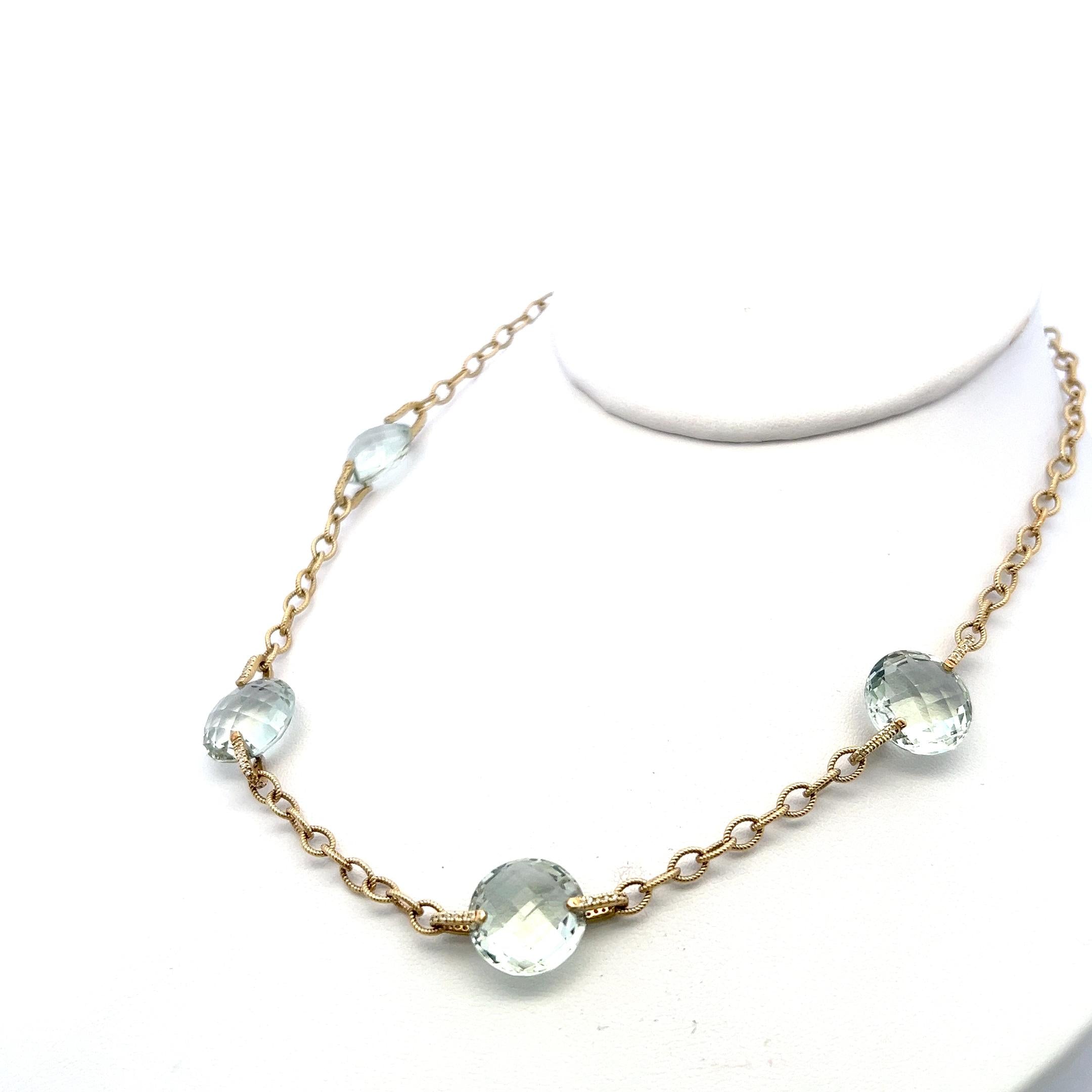 Judite Ripka 14K YG Link Necklace with 0.25ct Round Diamonds & 13.6x14mm Quartz