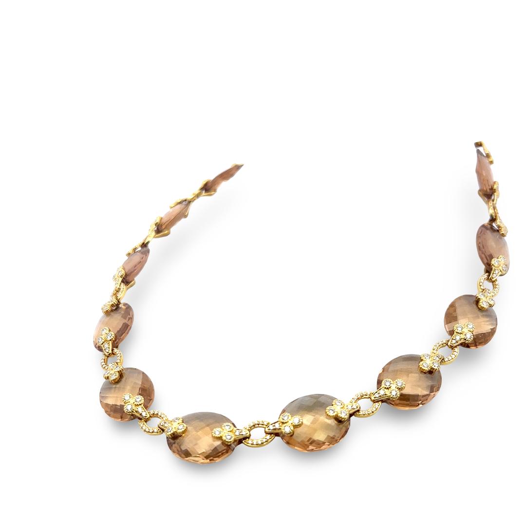 Judite Ripka 18K YG Link Necklace with 2.93 Carat Round F VS Diamonds & Citrine