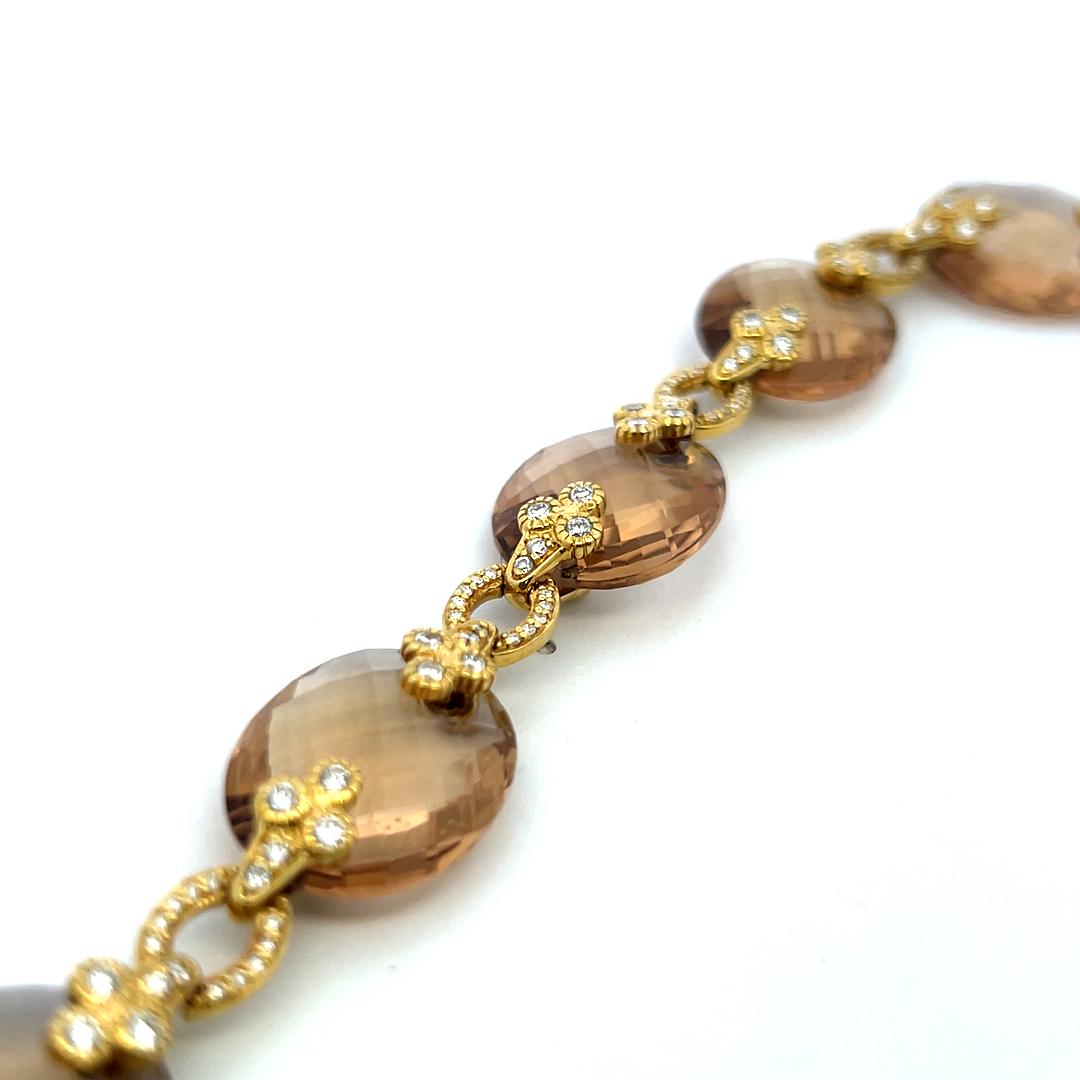 Judite Ripka 18K YG Link Necklace with 2.93 Carat Round F VS Diamonds & Citrine