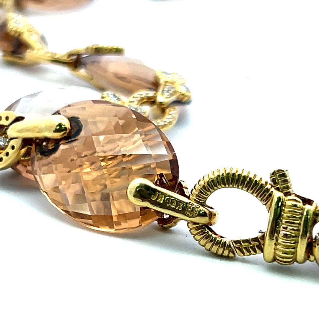 Judite Ripka 18K YG Link Necklace with 2.93 Carat Round F VS Diamonds & Citrine