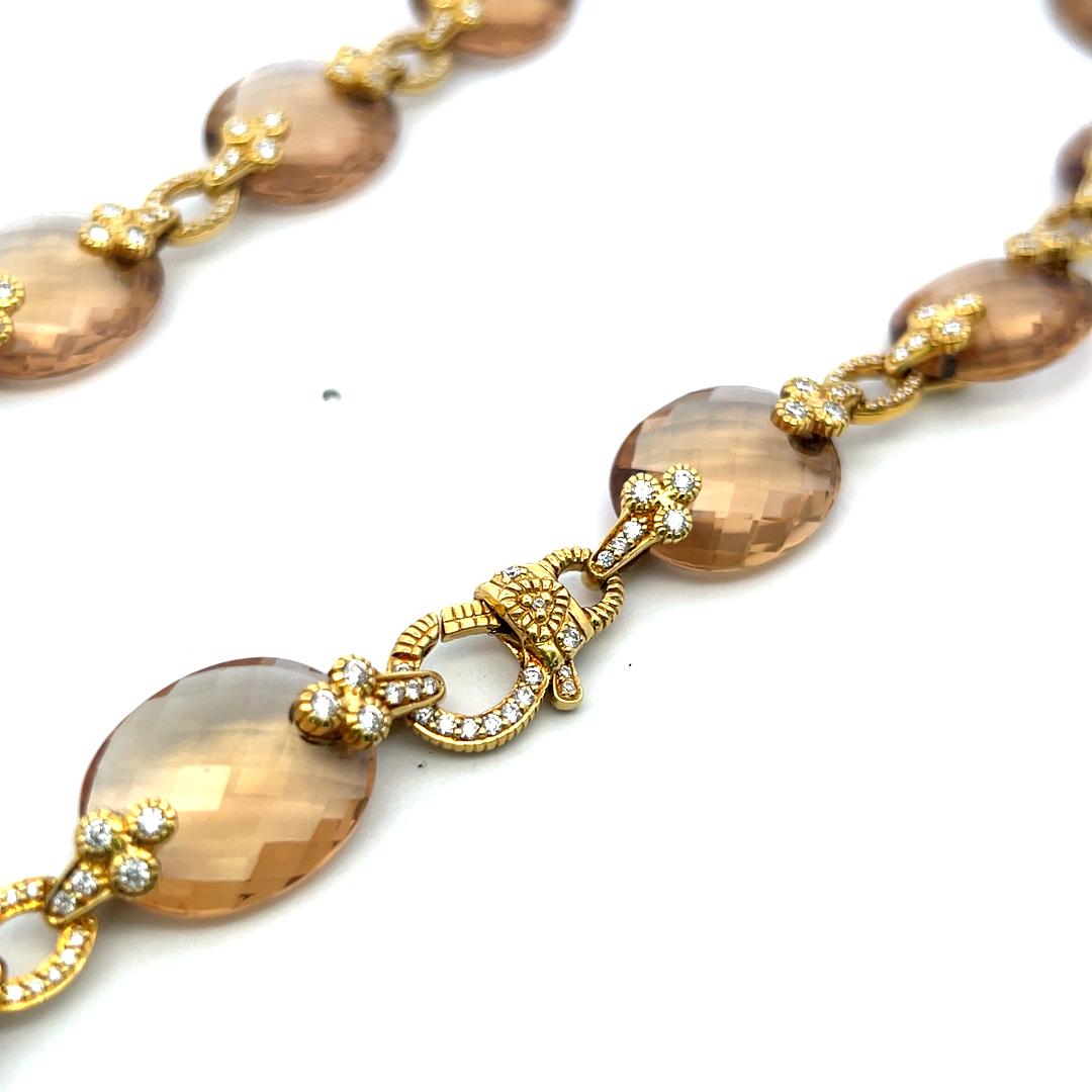 Judite Ripka 18K YG Link Necklace with 2.93 Carat Round F VS Diamonds & Citrine