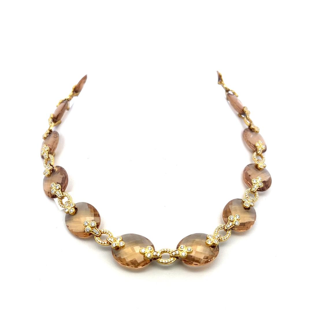 Judite Ripka 18K YG Link Necklace with 2.93 Carat Round F VS Diamonds & Citrine