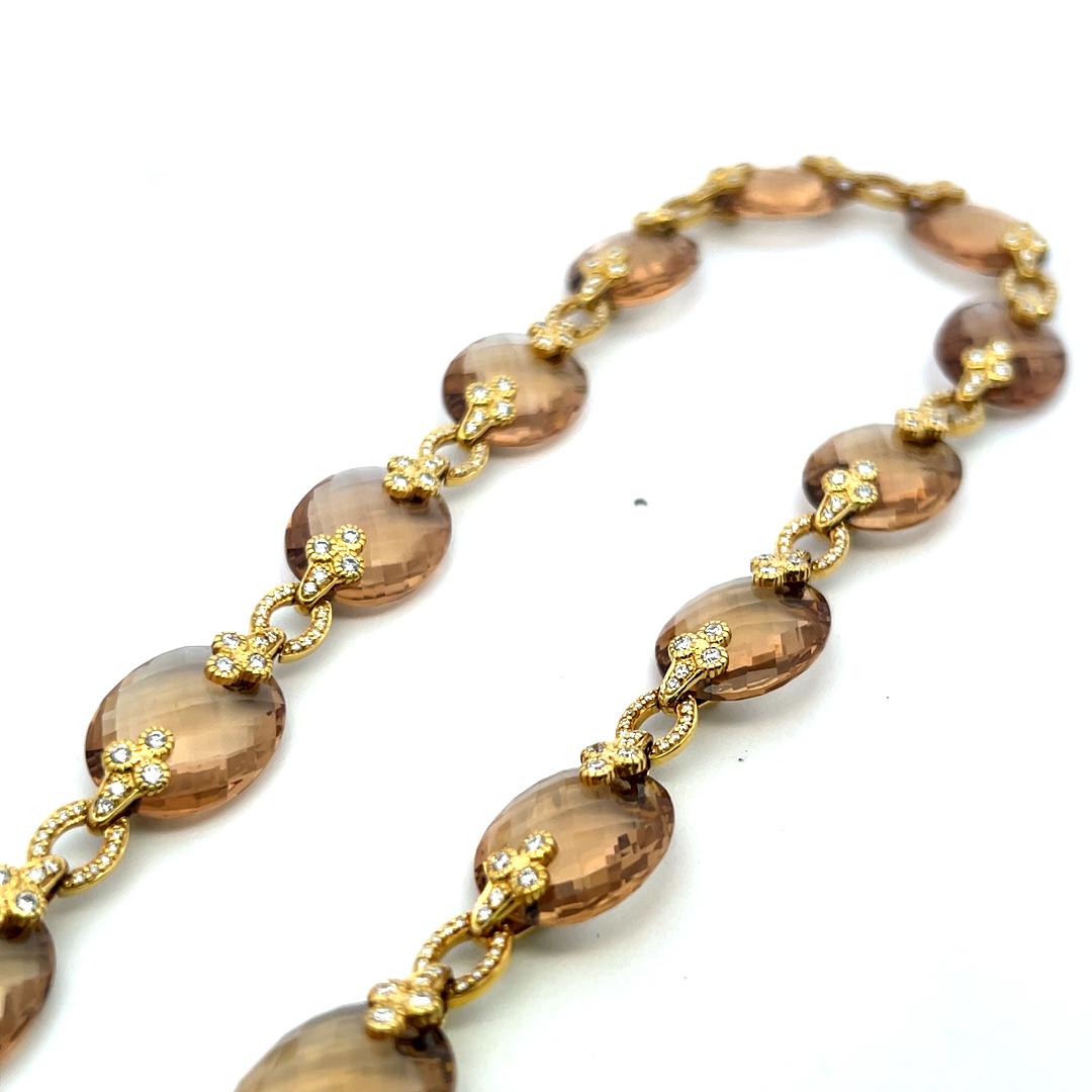 Judite Ripka 18K YG Link Necklace with 2.93 Carat Round F VS Diamonds & Citrine