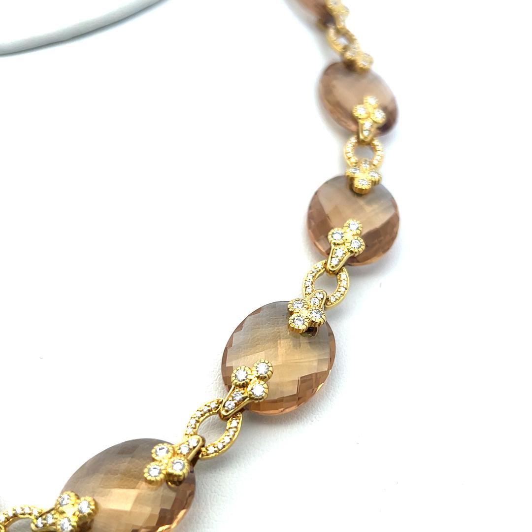 Judite Ripka 18K YG Link Necklace with 2.93 Carat Round F VS Diamonds & Citrine