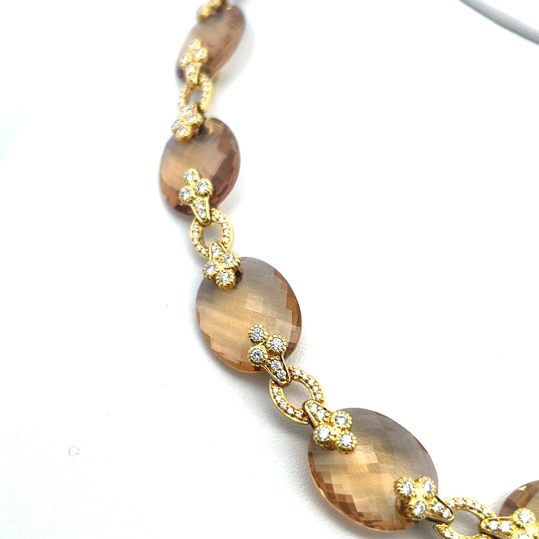 Judite Ripka 18K YG Link Necklace with 2.93 Carat Round F VS Diamonds & Citrine