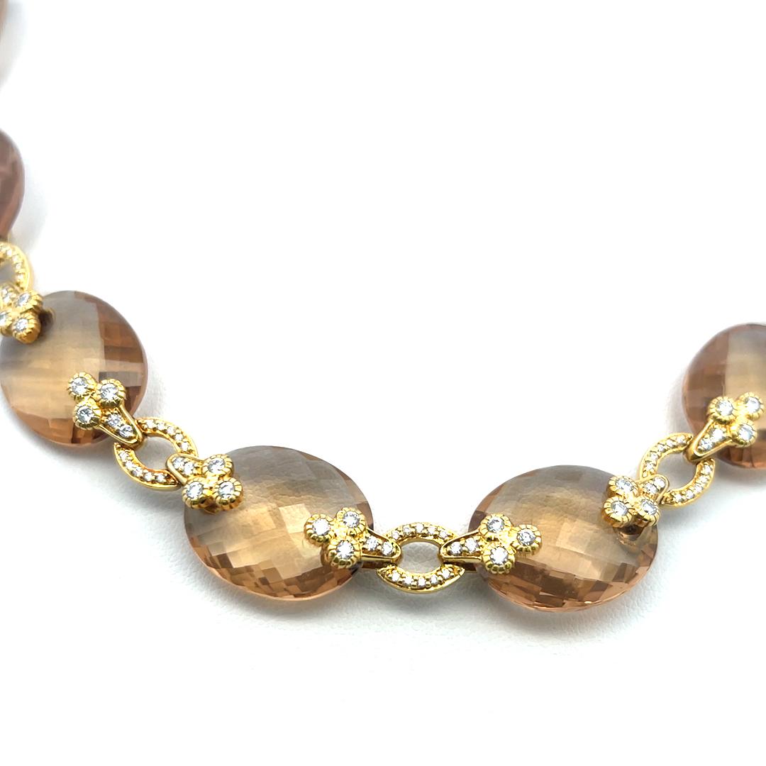 Judite Ripka 18K YG Link Necklace with 2.93 Carat Round F VS Diamonds & Citrine