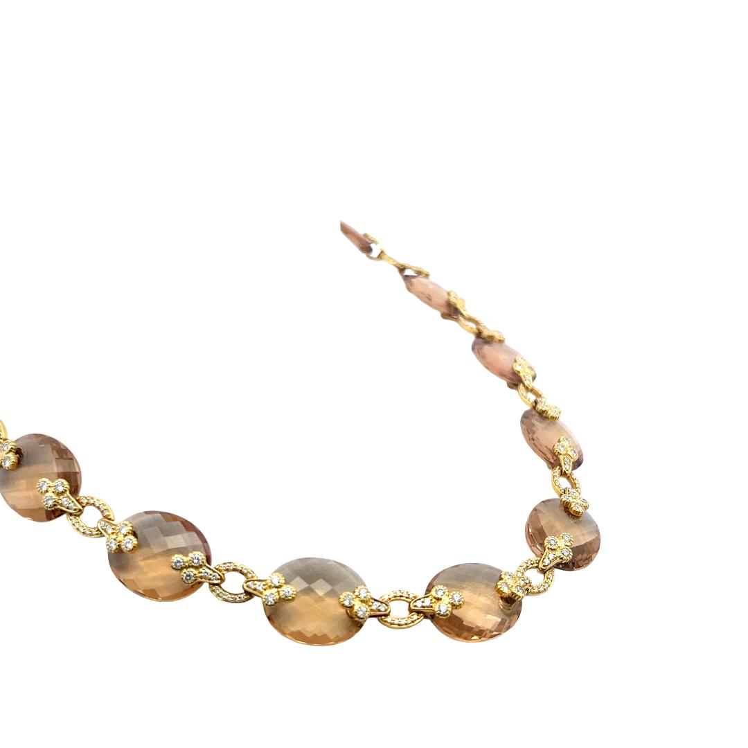 Judite Ripka 18K YG Link Necklace with 2.93 Carat Round F VS Diamonds & Citrine