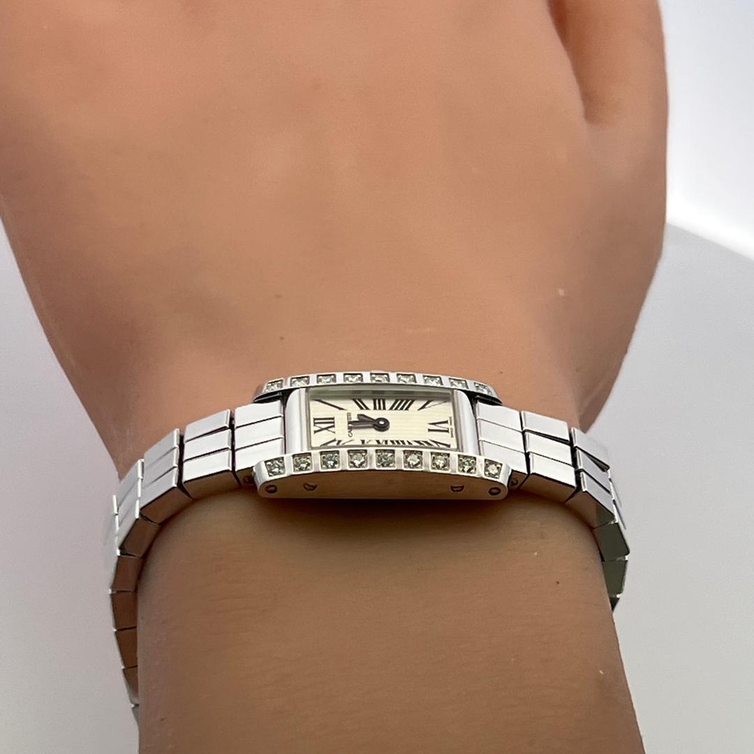 Cartier Vintage 18K White Gold Wrist Watch with 0.36 Carat Round G VS Diamonds