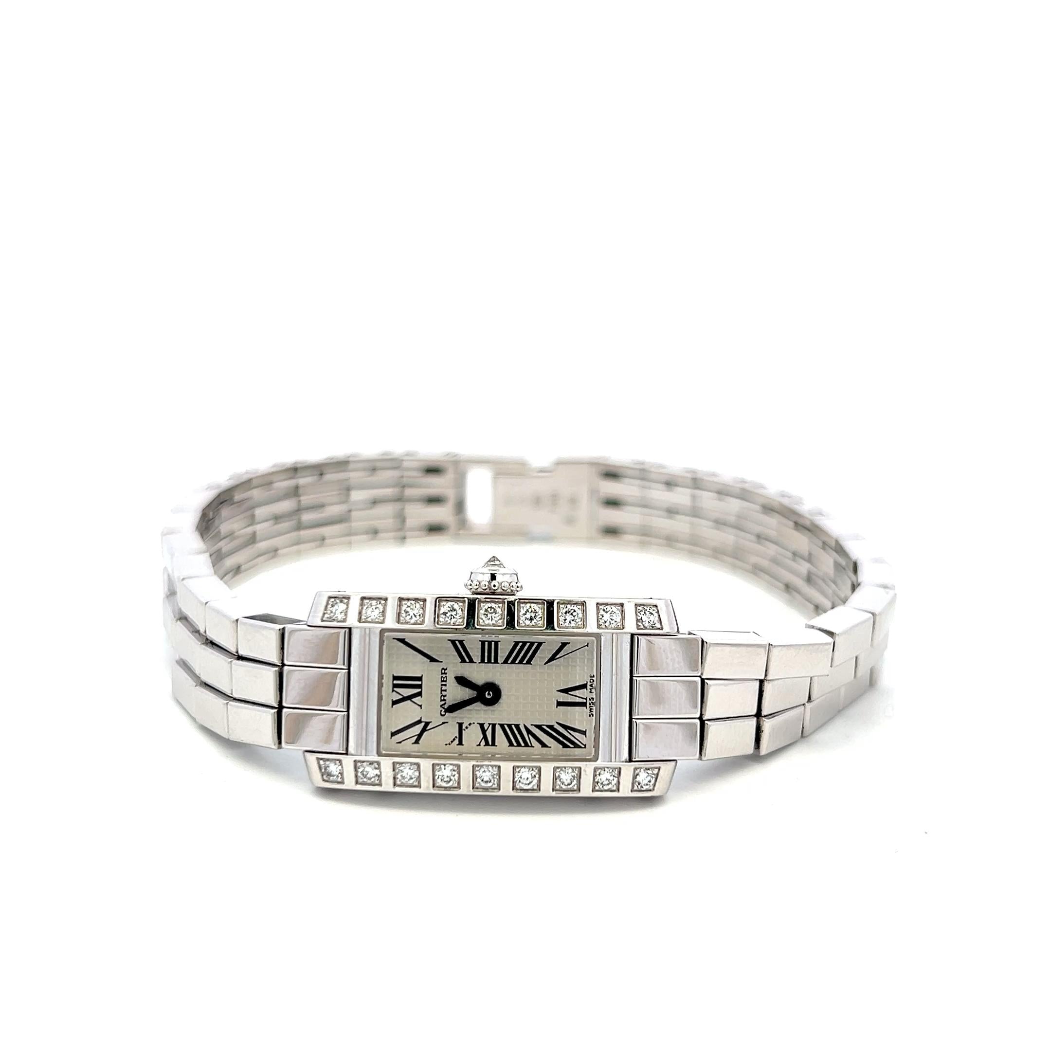 Cartier Vintage 18K White Gold Wrist Watch with 0.36 Carat Round G VS Diamonds