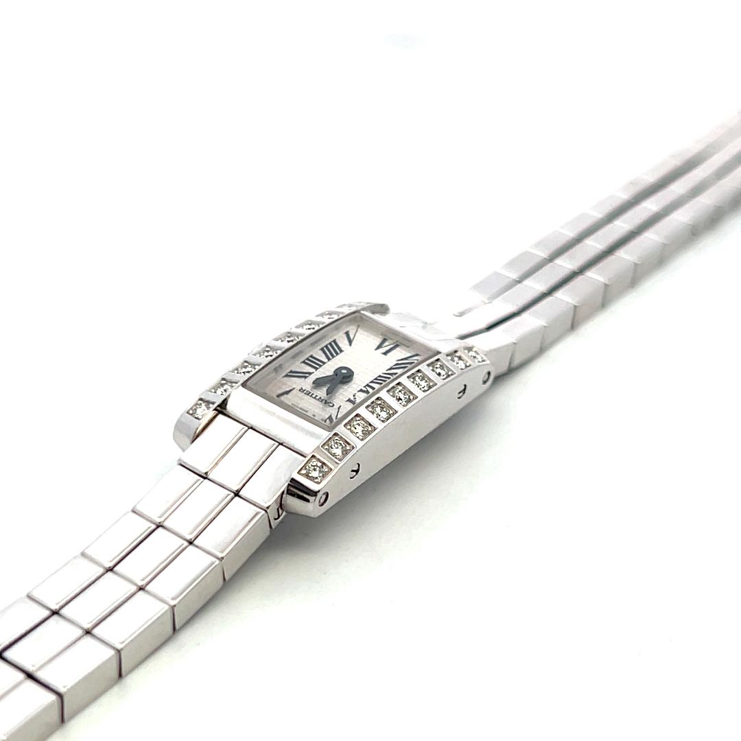 Cartier Vintage 18K White Gold Wrist Watch with 0.36 Carat Round G VS Diamonds