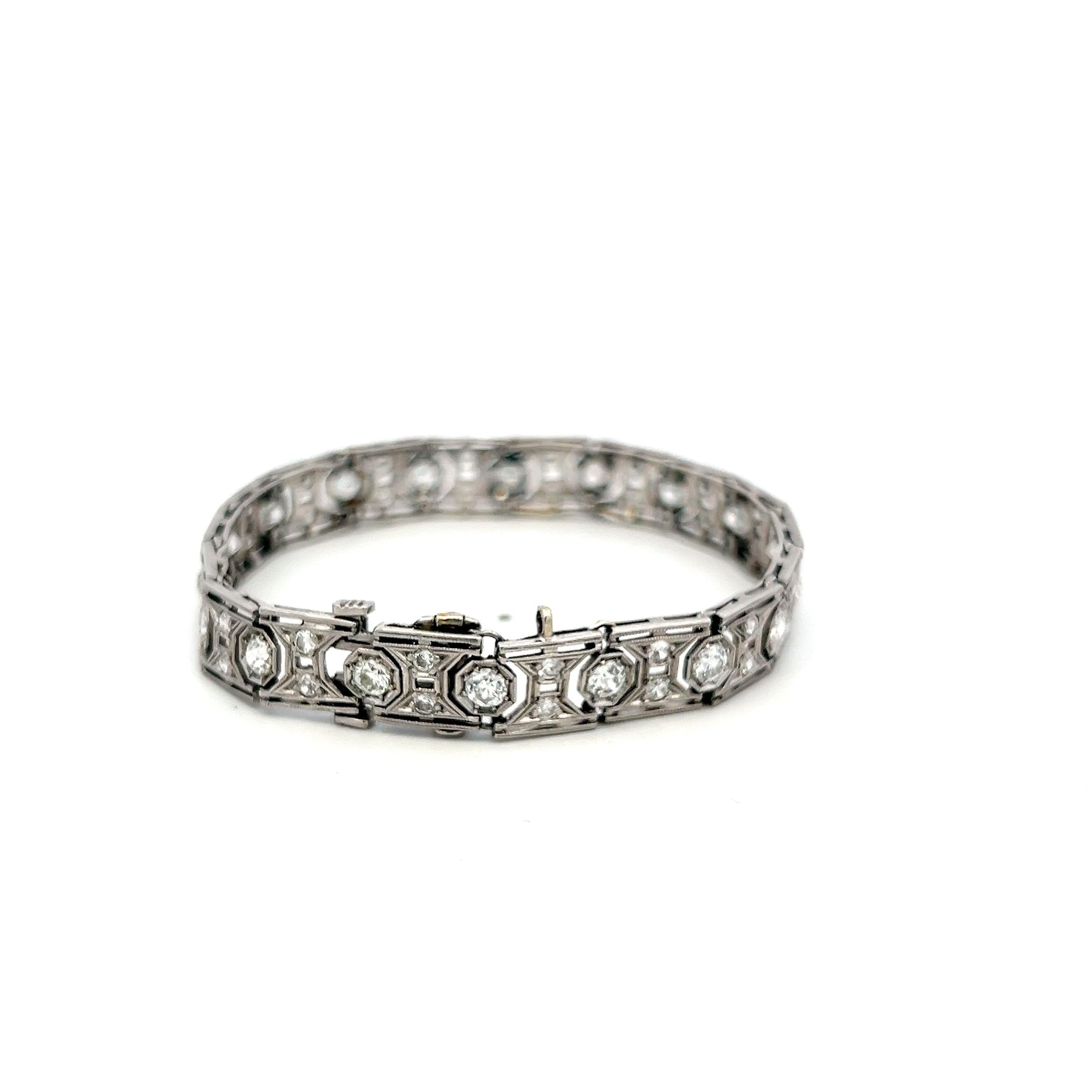 Platinum Art-Deco Bracelet with 3.5 Carat Round & Old European Cut G VS Diamonds