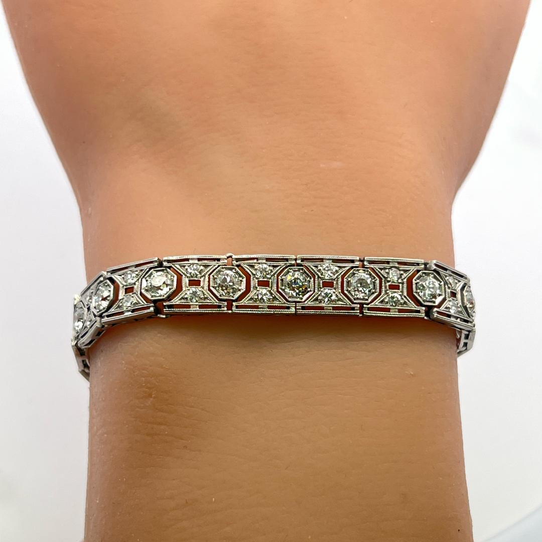 Platinum Art-Deco Bracelet with 3.5 Carat Round & Old European Cut G VS Diamonds