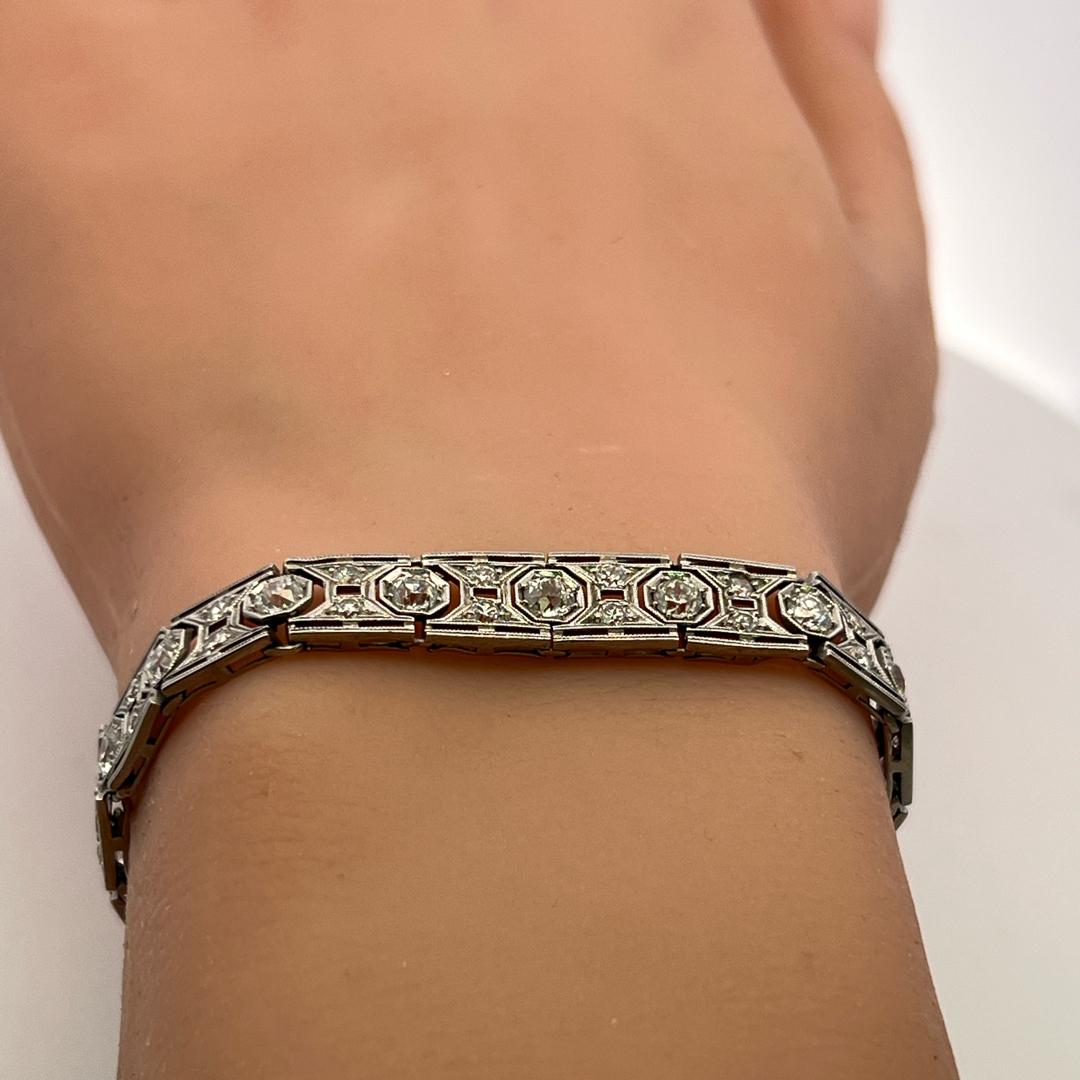 Platinum Art-Deco Bracelet with 3.5 Carat Round & Old European Cut G VS Diamonds