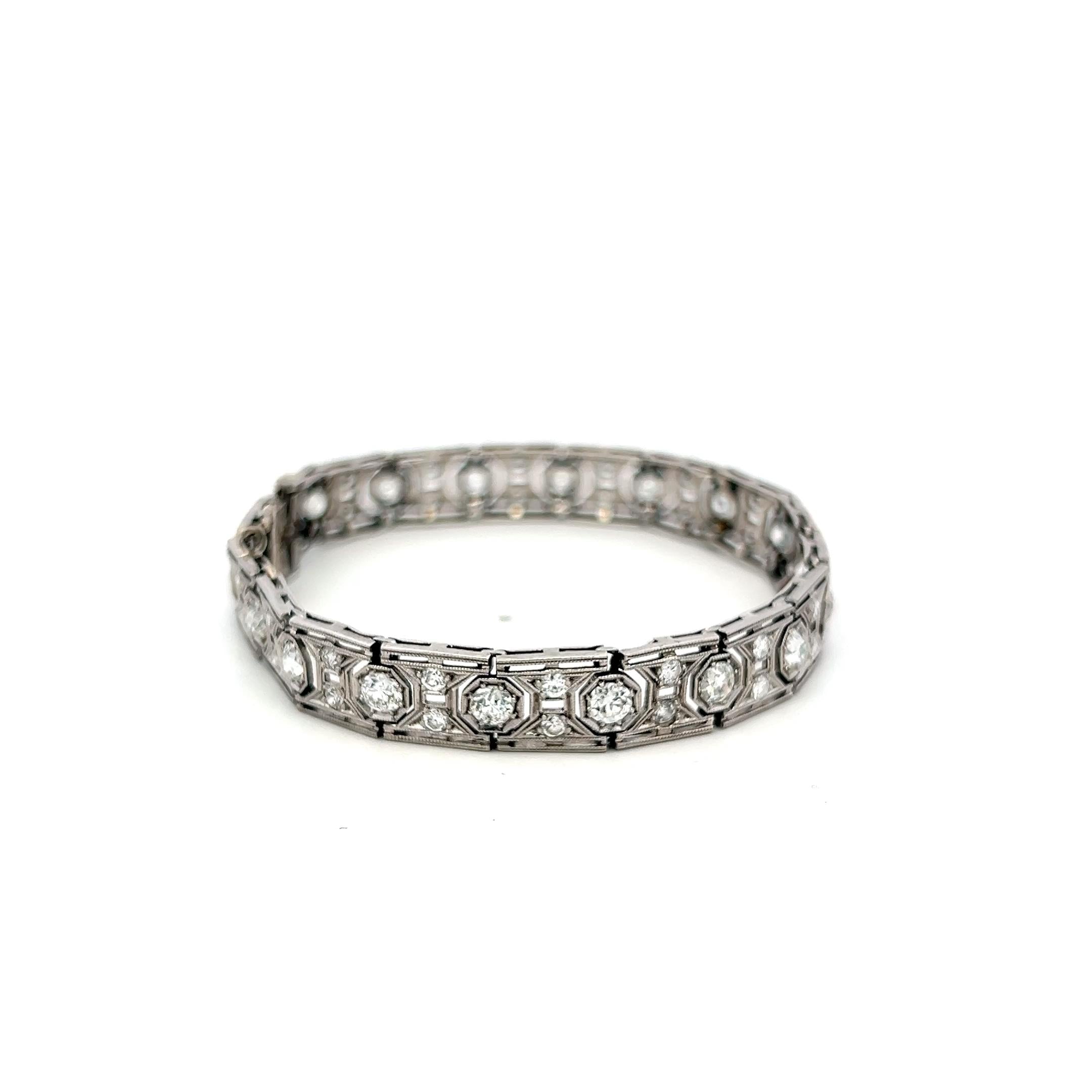 Platinum Art-Deco Bracelet with 3.5 Carat Round & Old European Cut G VS Diamonds