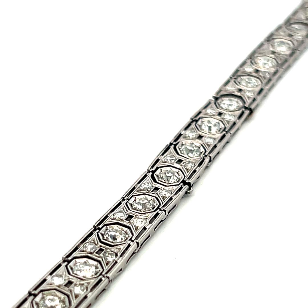 Platinum Art-Deco Bracelet with 3.5 Carat Round & Old European Cut G VS Diamonds