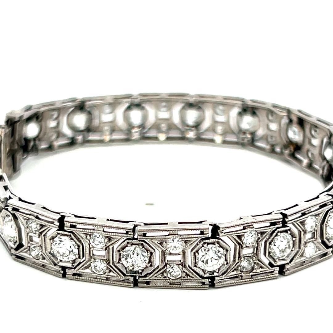 Platinum Art-Deco Bracelet with 3.5 Carat Round & Old European Cut G VS Diamonds