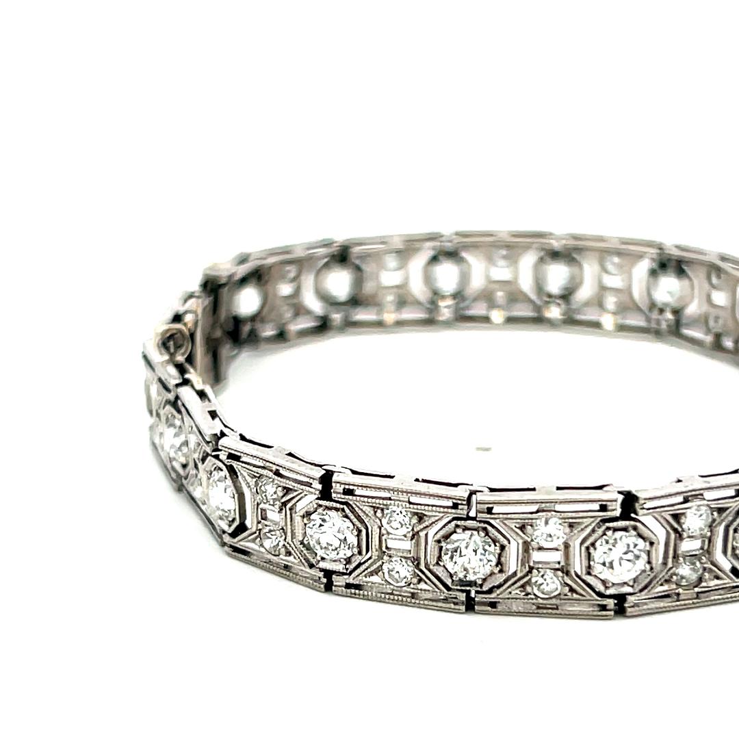 Platinum Art-Deco Bracelet with 3.5 Carat Round & Old European Cut G VS Diamonds