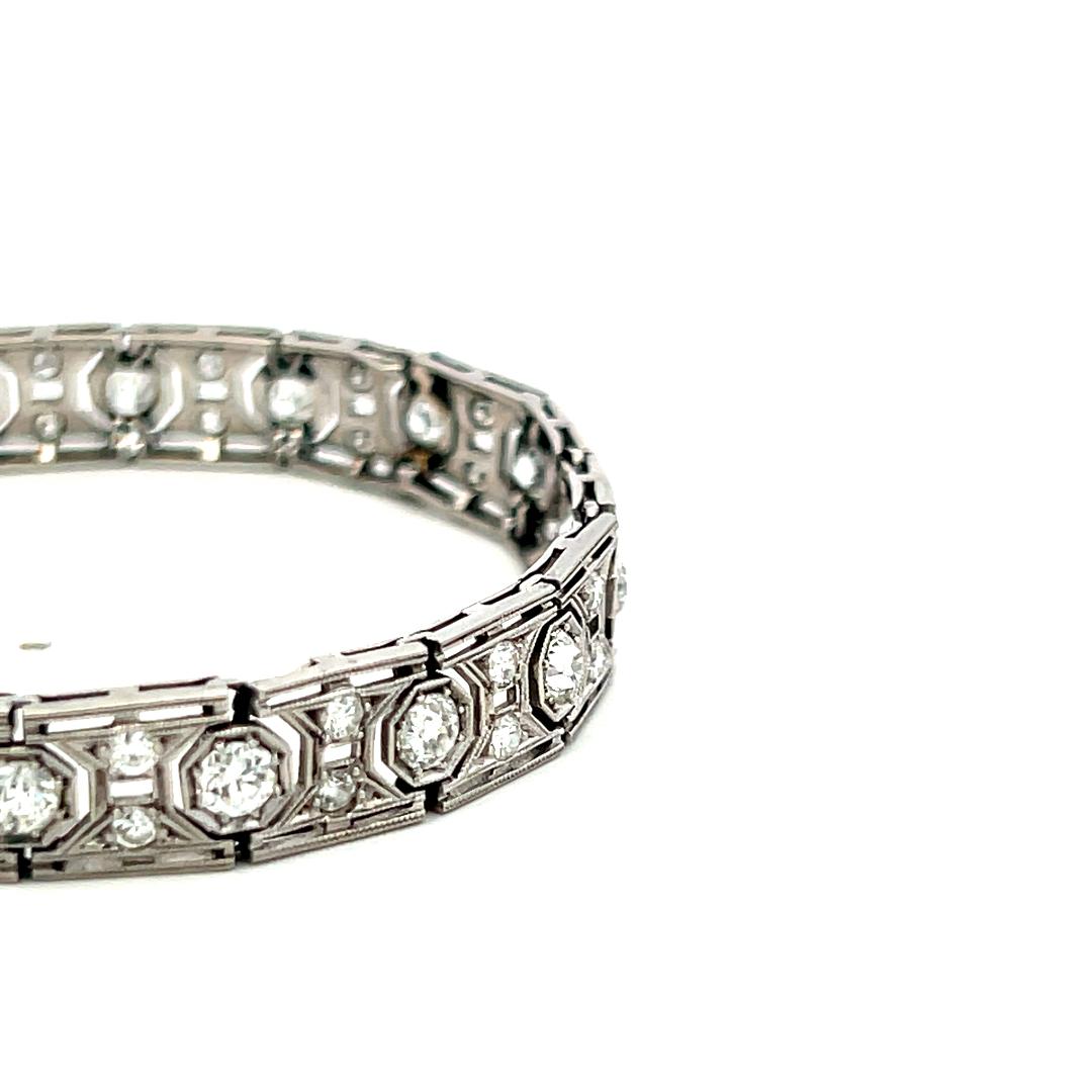 Platinum Art-Deco Bracelet with 3.5 Carat Round & Old European Cut G VS Diamonds