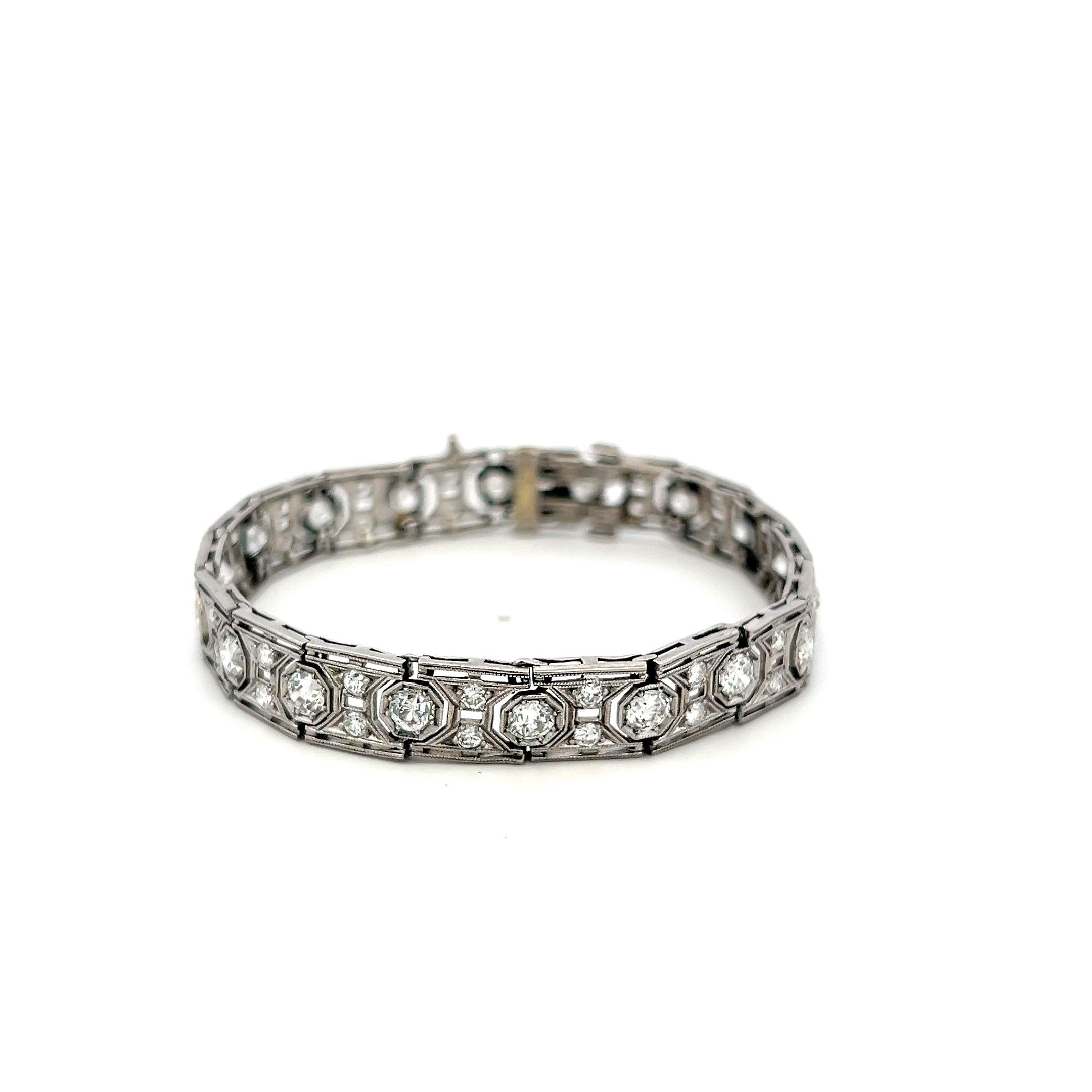 Platinum Art-Deco Bracelet with 3.5 Carat Round & Old European Cut G VS Diamonds