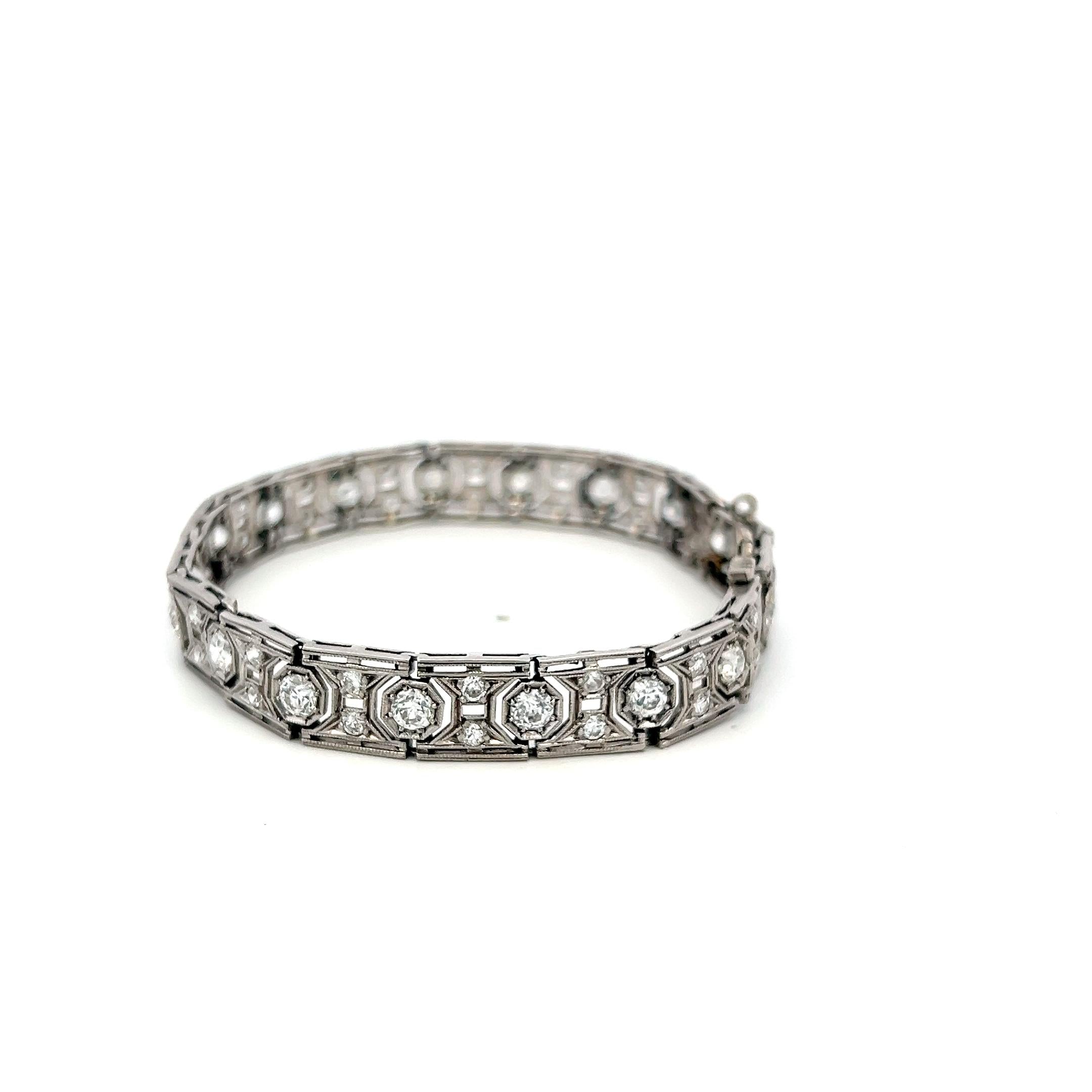 Platinum Art-Deco Bracelet with 3.5 Carat Round & Old European Cut G VS Diamonds
