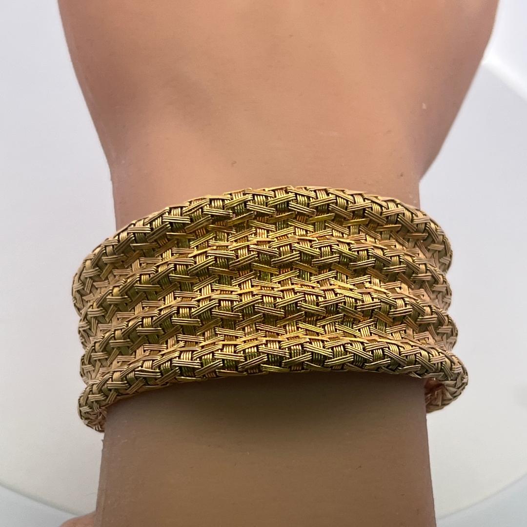 Vintage 18 Karat Yellow Gold Wide Woven Bracelet 60 Grams