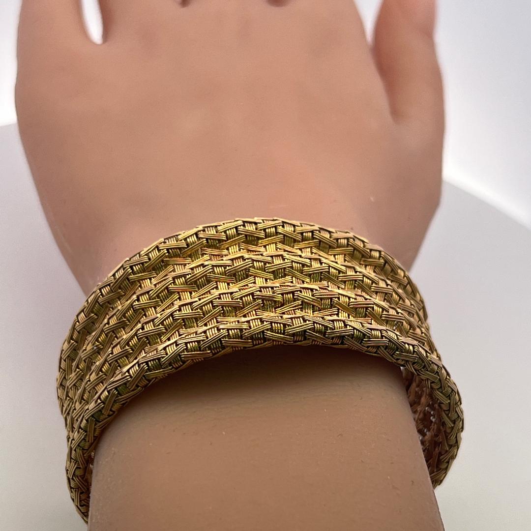 Vintage 18 Karat Yellow Gold Wide Woven Bracelet 60 Grams