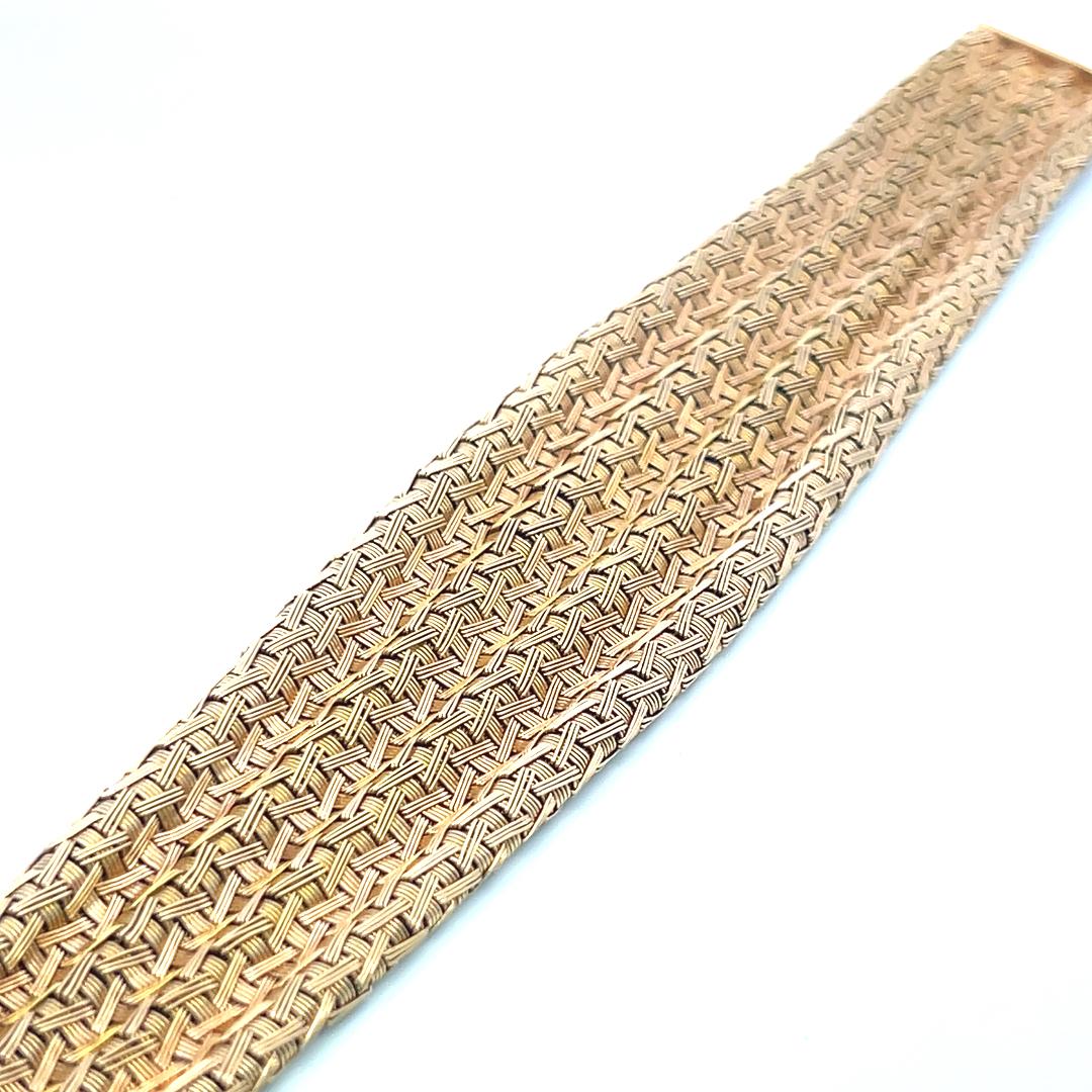 Vintage 18 Karat Yellow Gold Wide Woven Bracelet 60 Grams