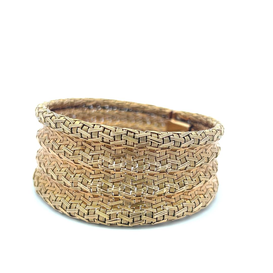 Vintage 18 Karat Yellow Gold Wide Woven Bracelet 60 Grams