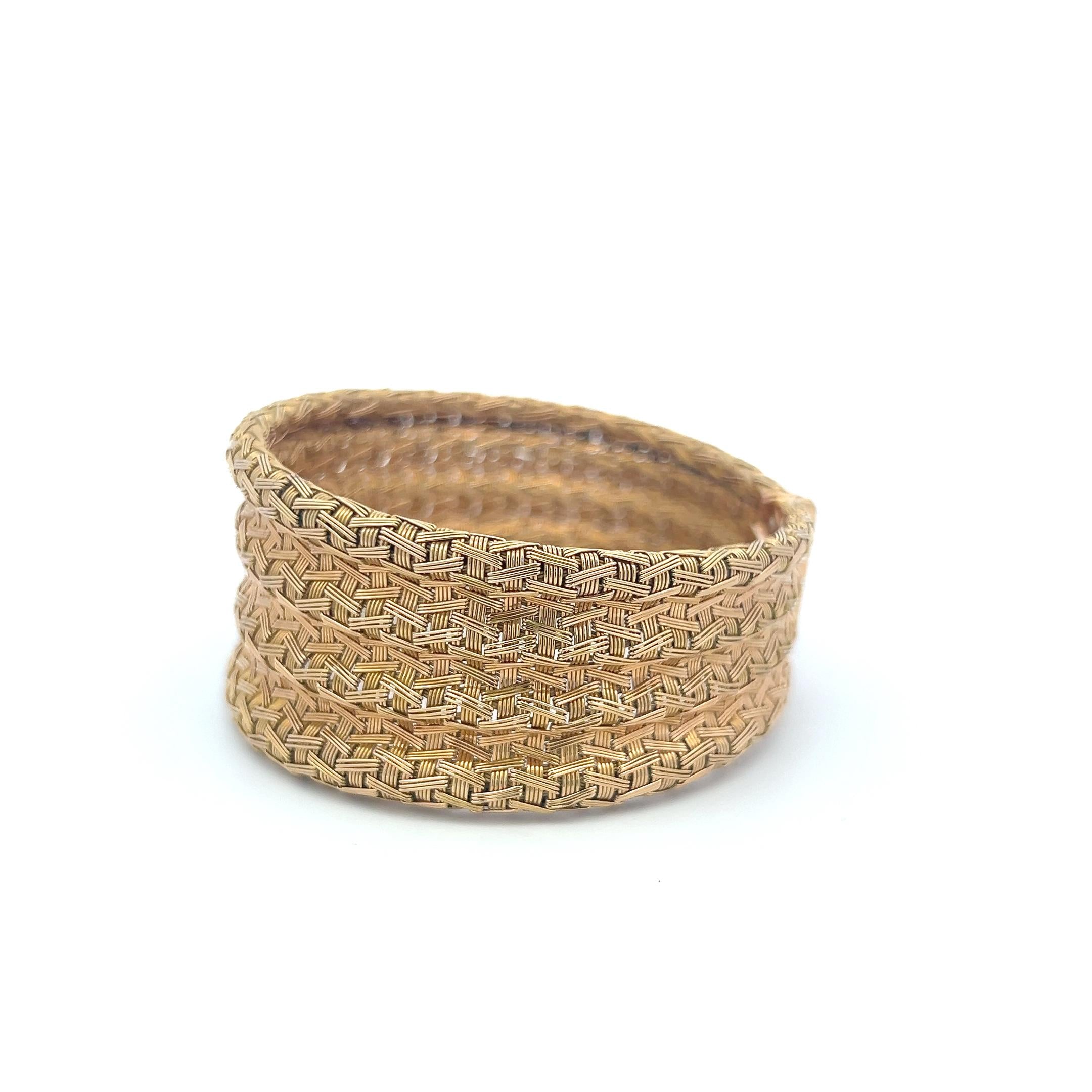 Vintage 18 Karat Yellow Gold Wide Woven Bracelet 60 Grams