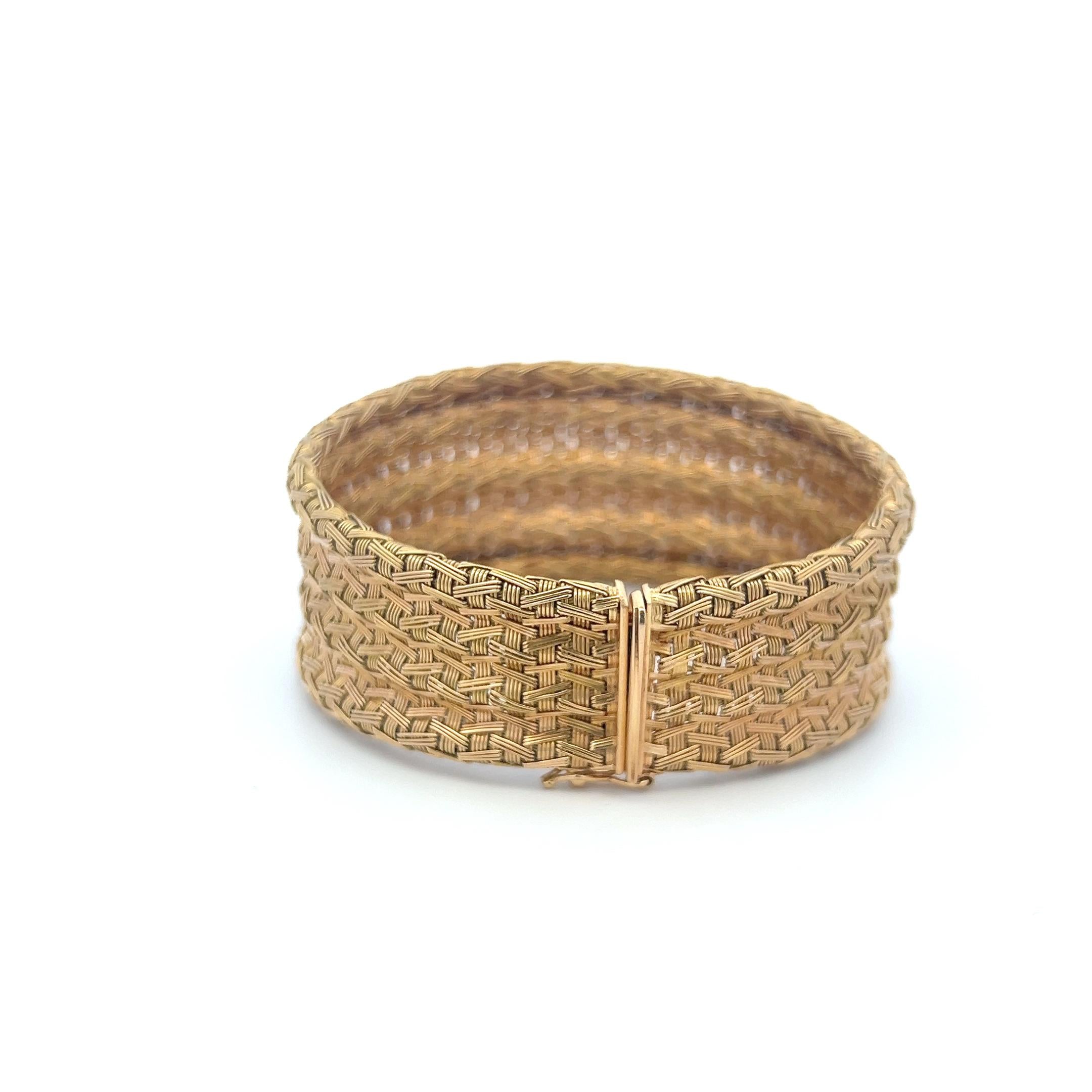 Vintage 18 Karat Yellow Gold Wide Woven Bracelet 60 Grams