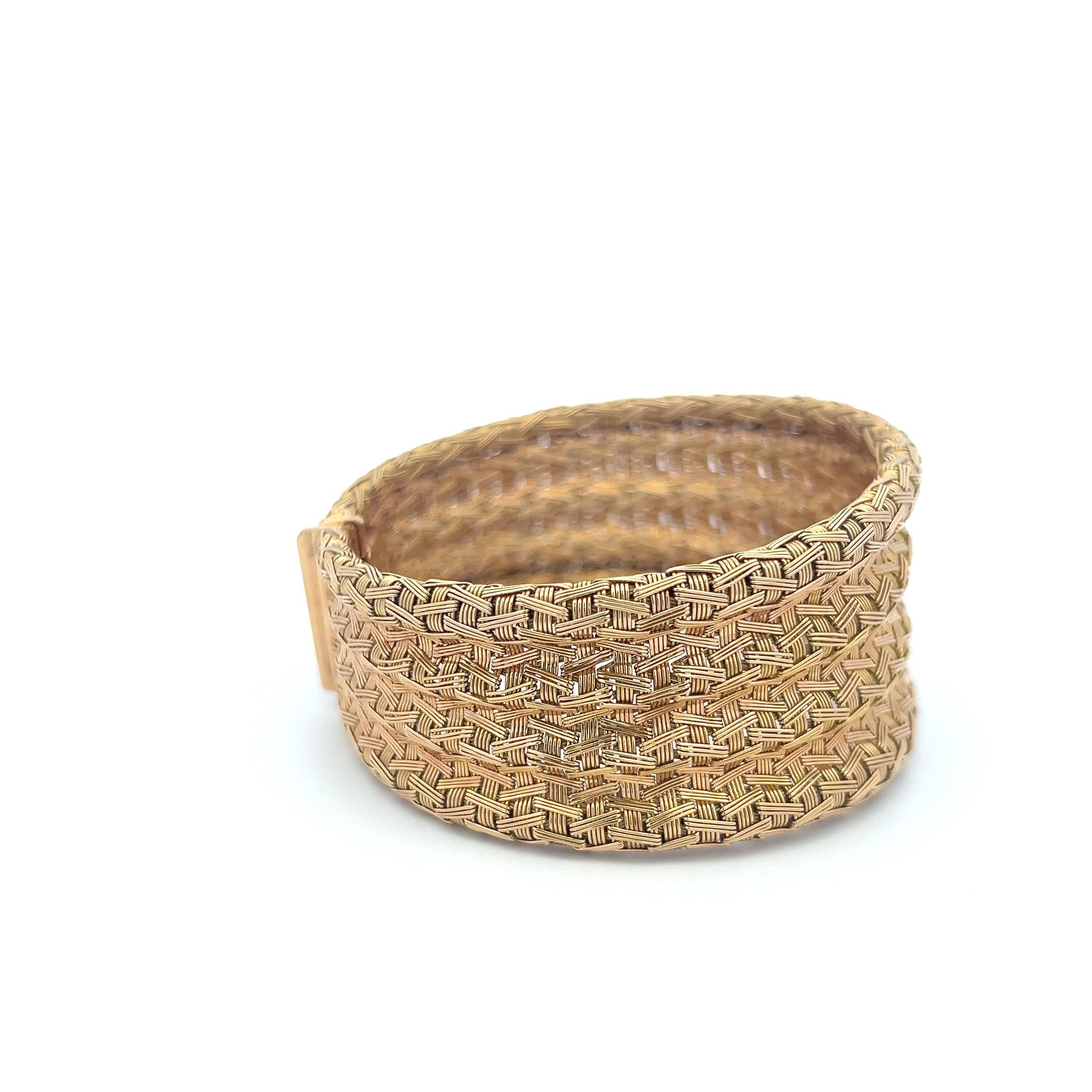 Vintage 18 Karat Yellow Gold Wide Woven Bracelet 60 Grams