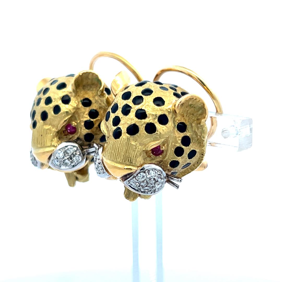 18K Two Tone Gold Clip-On Earrings with 0.2ct Round I SI Diamonds & 0.04ct Ruby