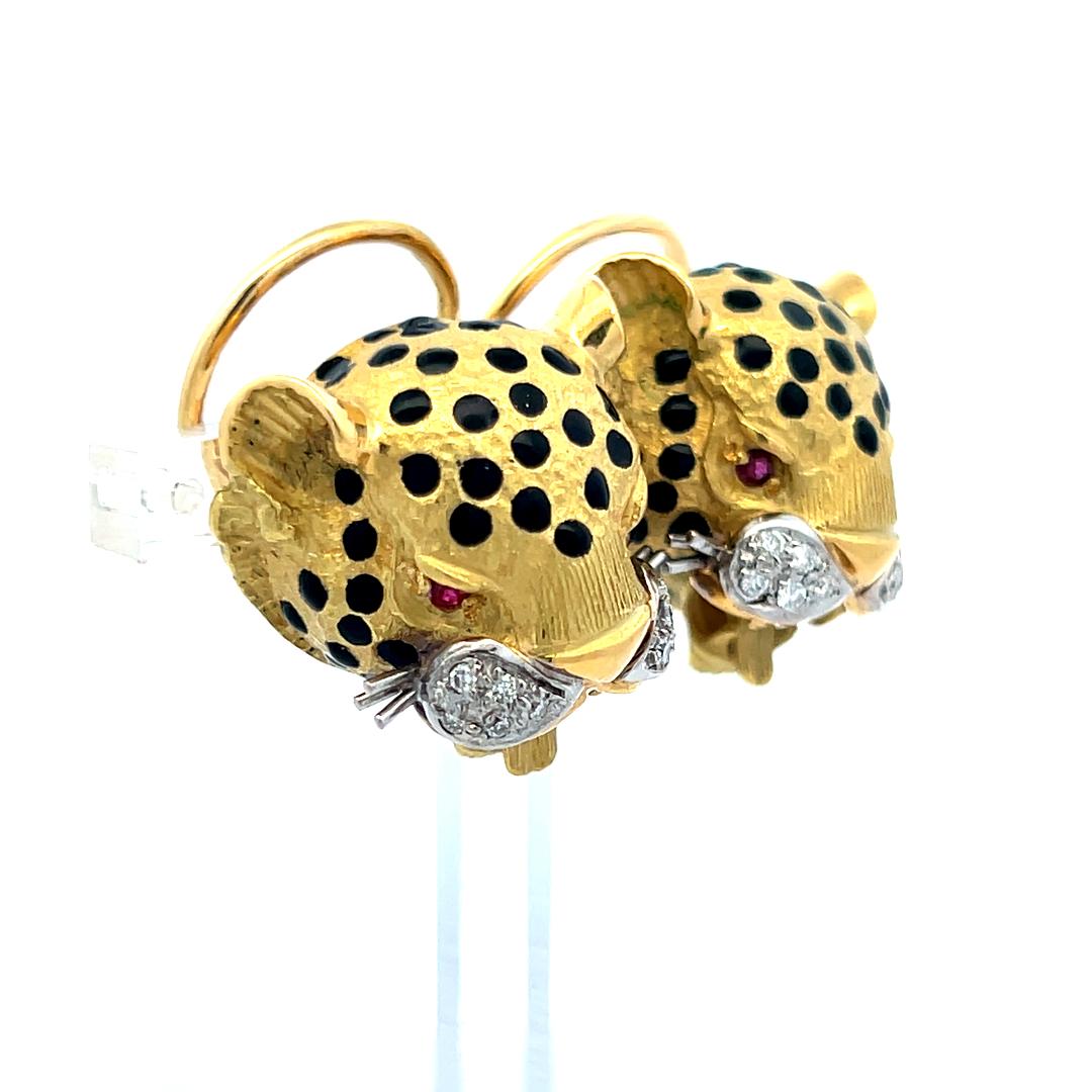 18K Two Tone Gold Clip-On Earrings with 0.2ct Round I SI Diamonds & 0.04ct Ruby