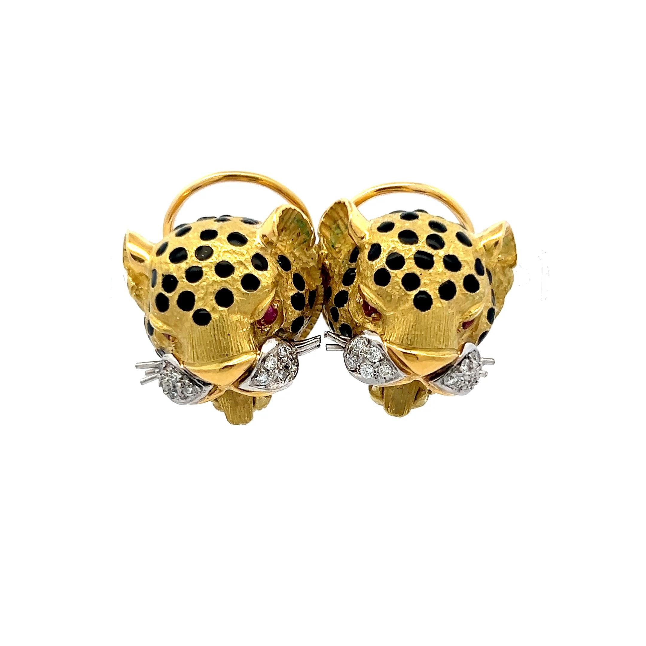 18K Two Tone Gold Clip-On Earrings with 0.2ct Round I SI Diamonds & 0.04ct Ruby