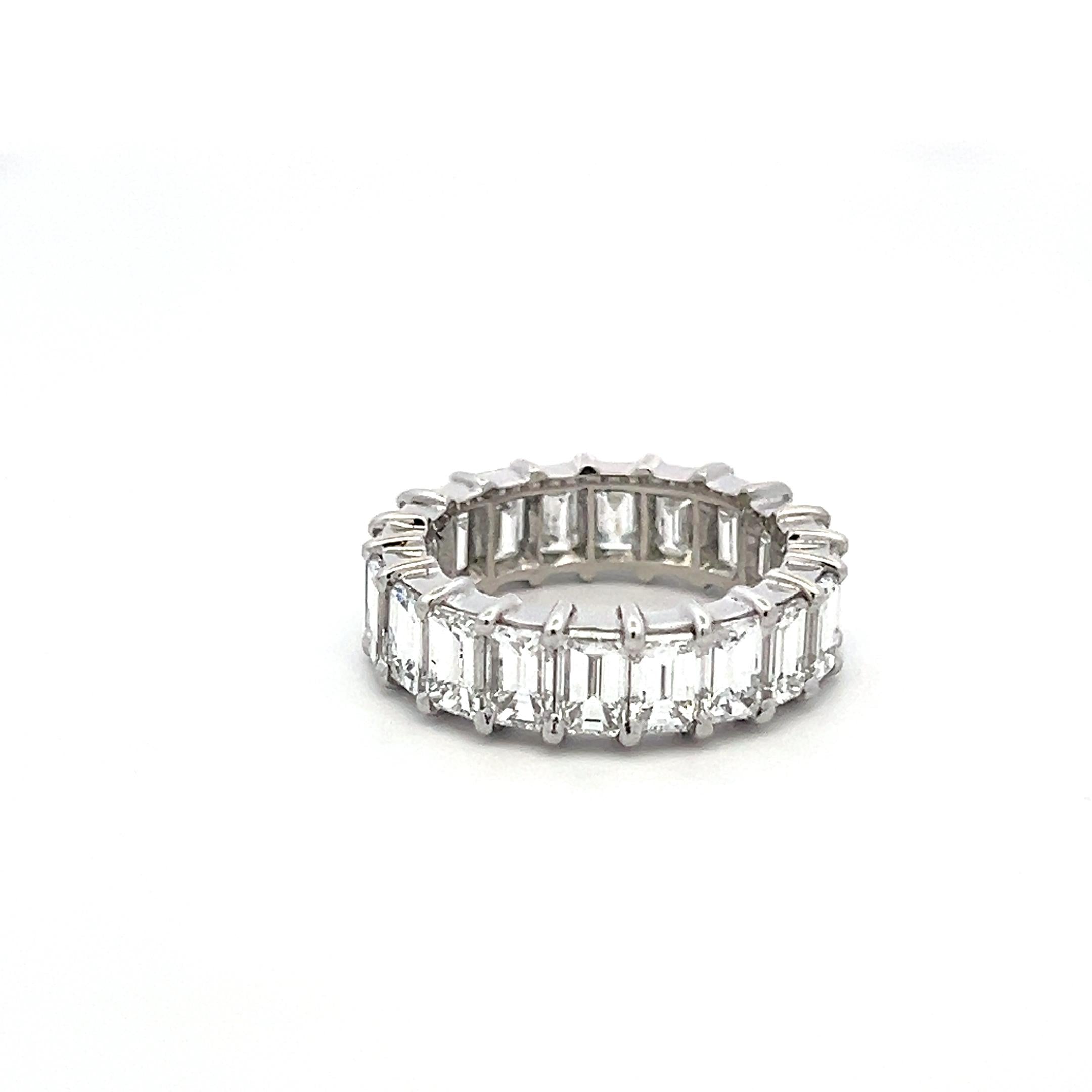 Vintage Platinum Eternity Band Ring with 6 Carat Emerald Cut Diamonds Size 5.5