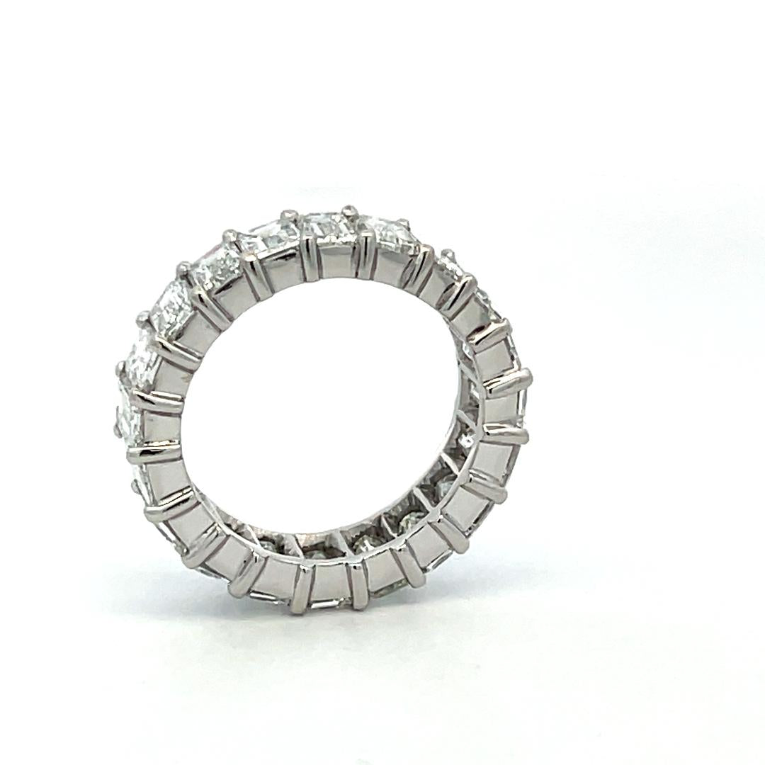 Vintage Platinum Eternity Band Ring with 6 Carat Emerald Cut Diamonds Size 5.5