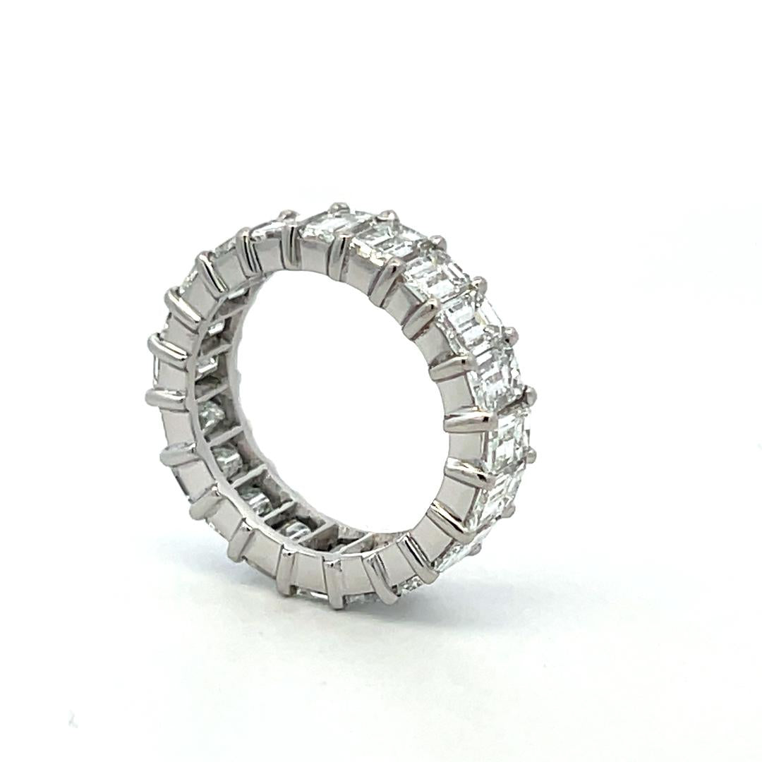 Vintage Platinum Eternity Band Ring with 6 Carat Emerald Cut Diamonds Size 5.5