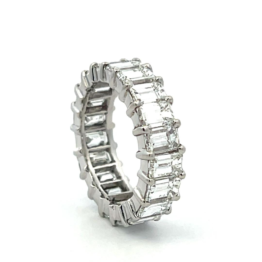 Vintage Platinum Eternity Band Ring with 6 Carat Emerald Cut Diamonds Size 5.5