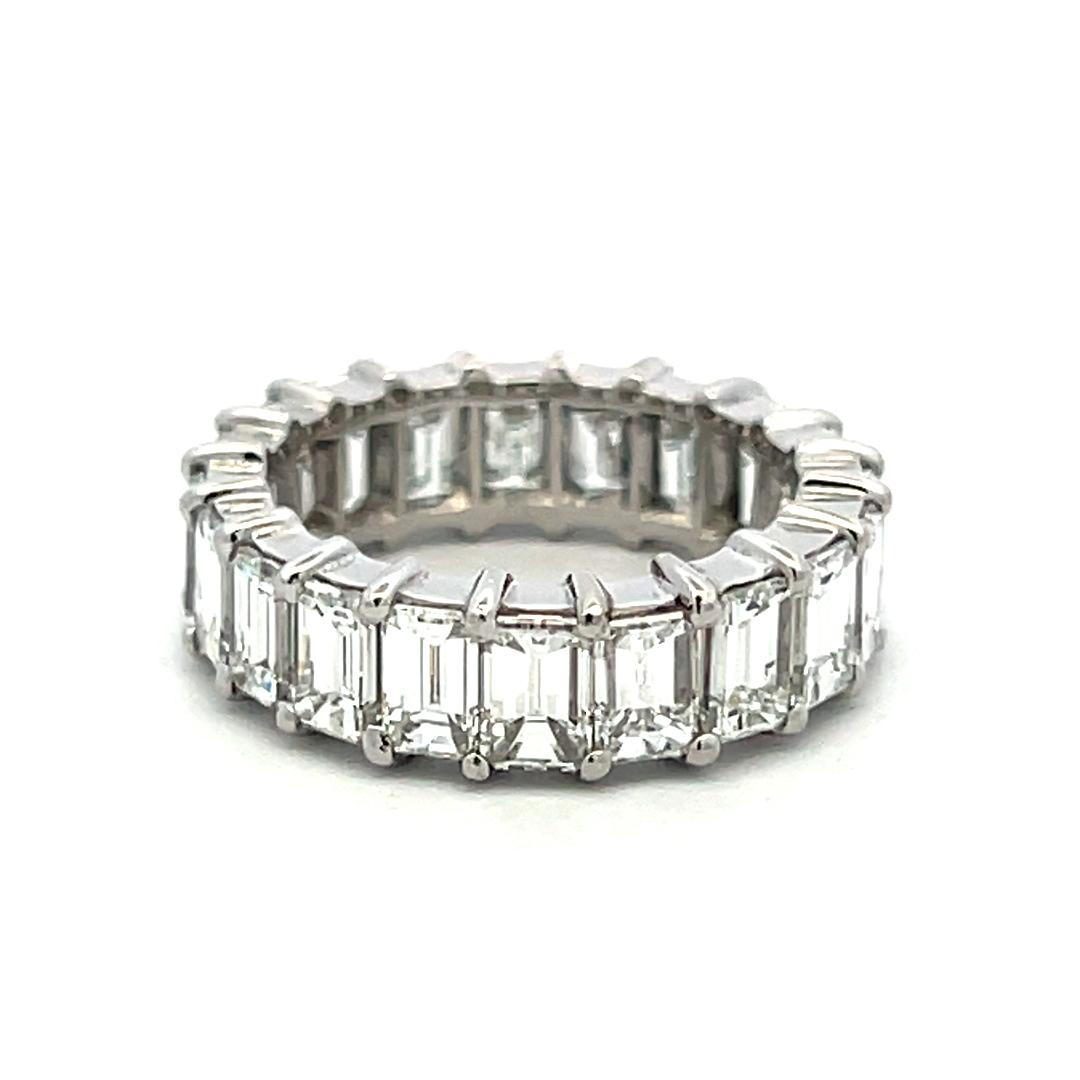 Vintage Platinum Eternity Band Ring with 6 Carat Emerald Cut Diamonds Size 5.5