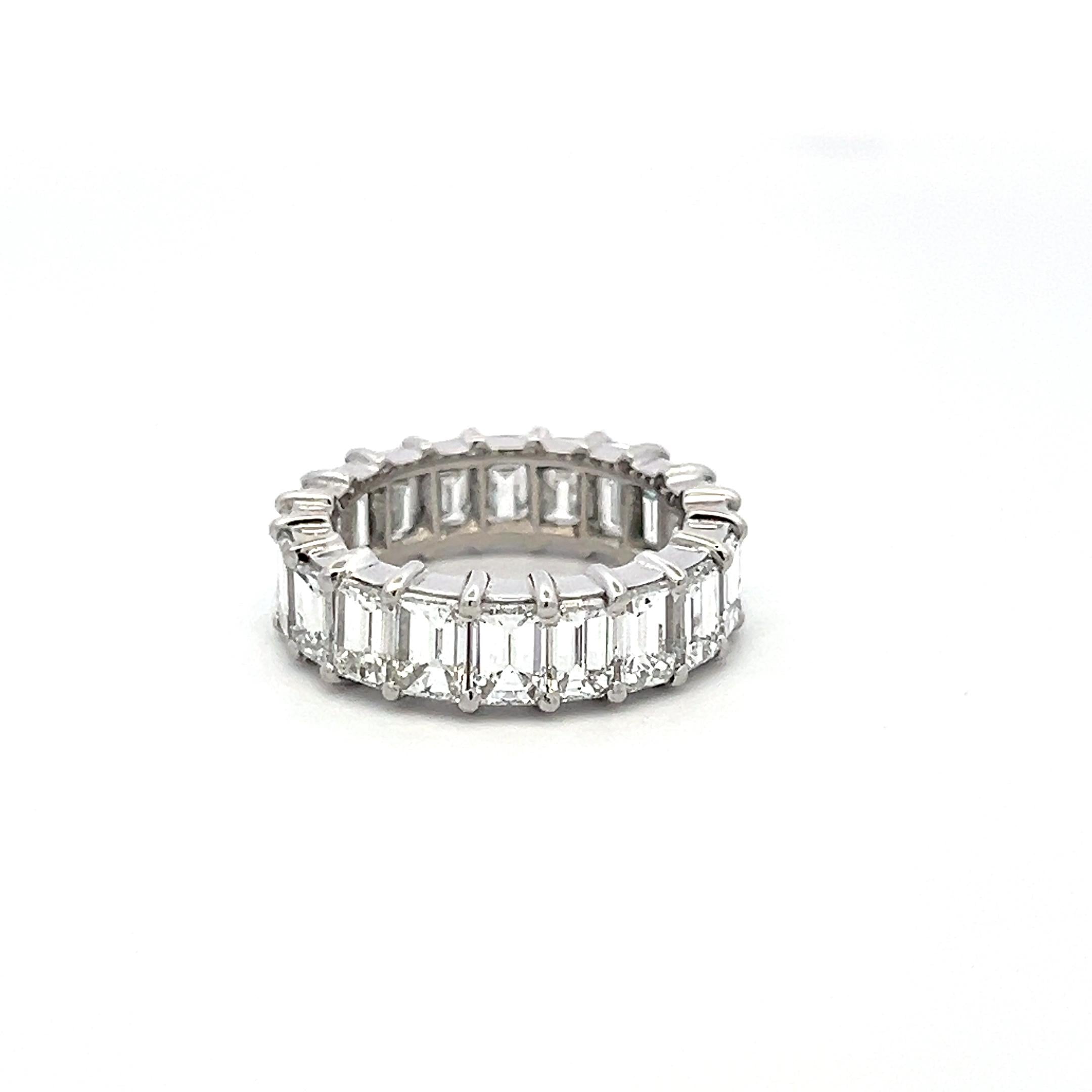 Vintage Platinum Eternity Band Ring with 6 Carat Emerald Cut Diamonds Size 5.5