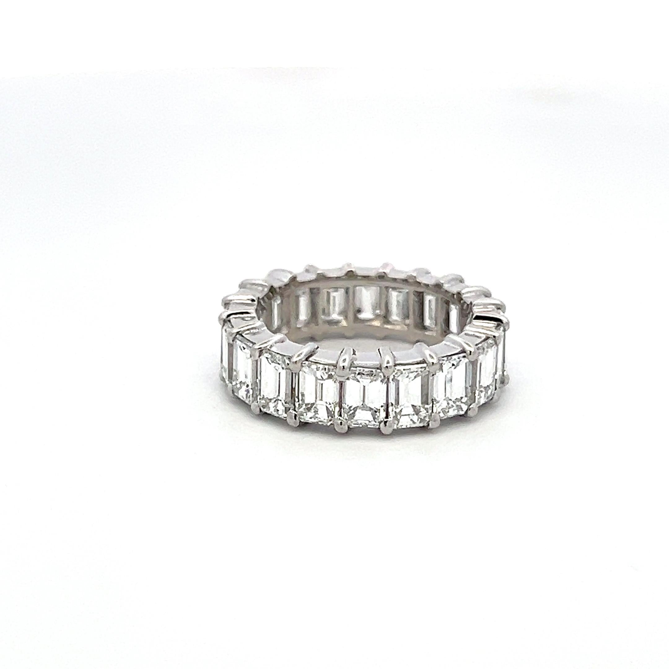 Vintage Platinum Eternity Band Ring with 6 Carat Emerald Cut Diamonds Size 5.5