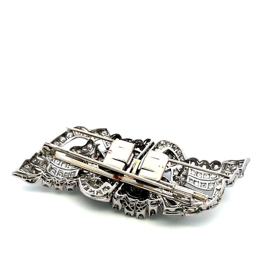 18K White Gold Pin Brooch with 7.8 Carat Baguette & Old European Cut Diamonds