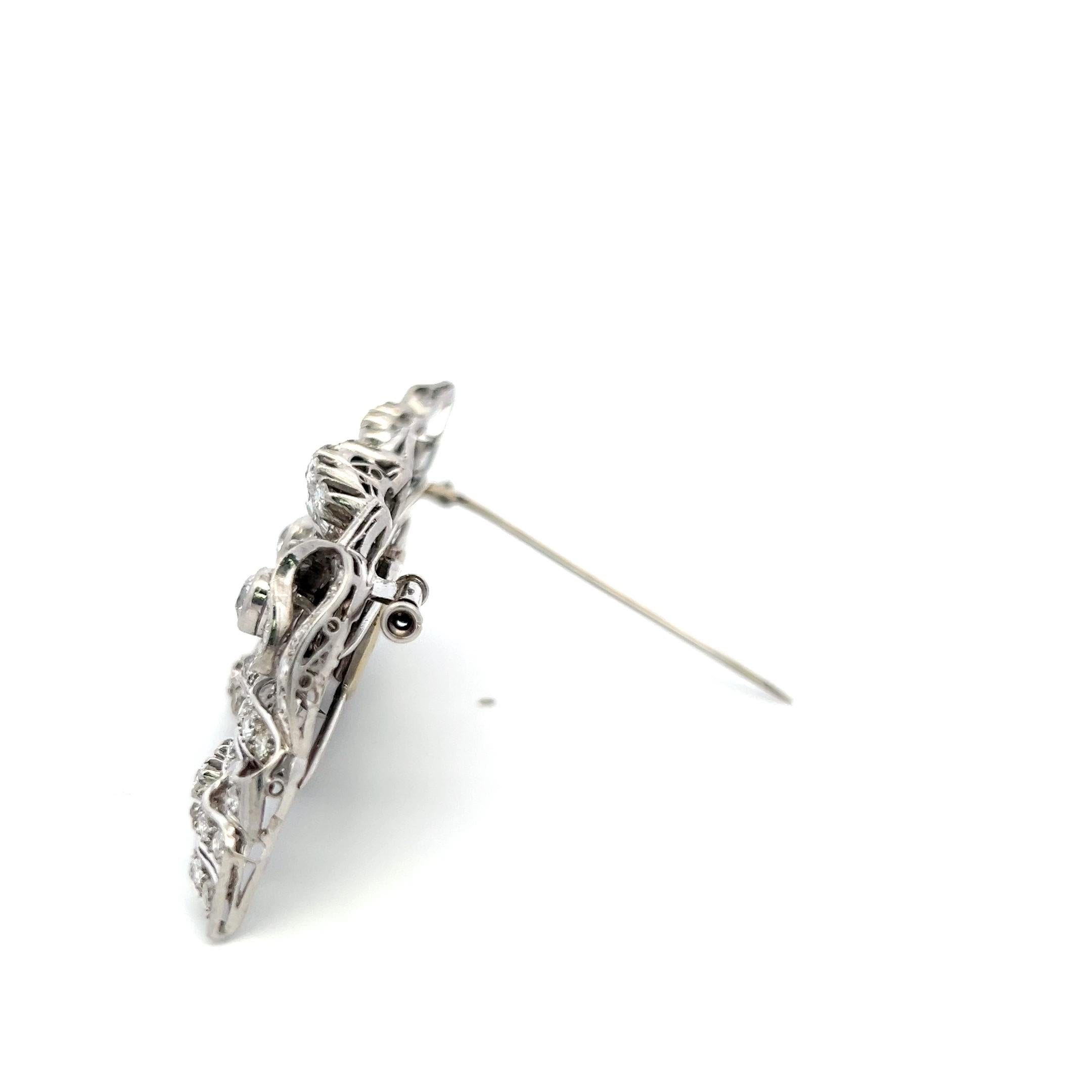 18K White Gold Pin Brooch with 7.8 Carat Baguette & Old European Cut Diamonds