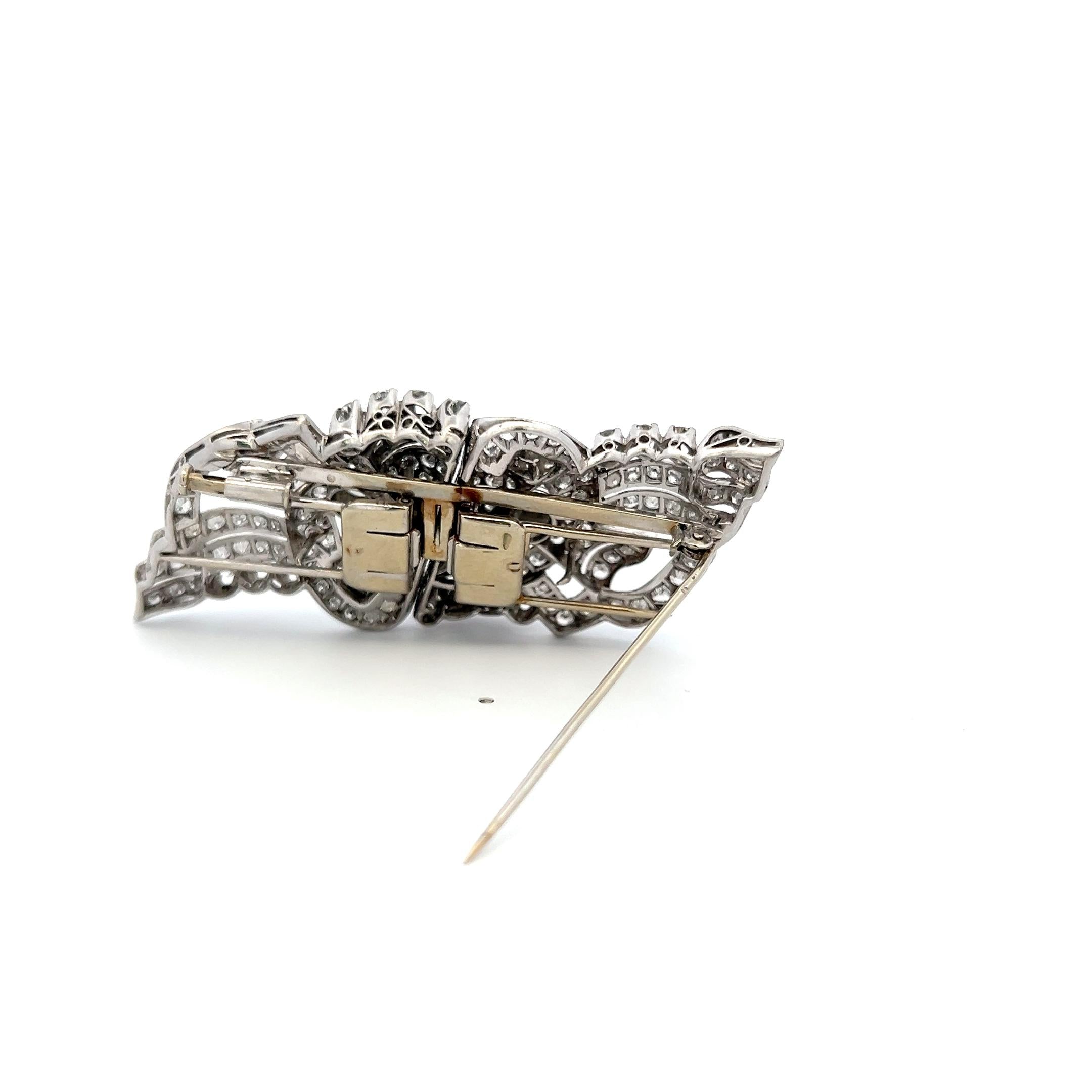 18K White Gold Pin Brooch with 7.8 Carat Baguette & Old European Cut Diamonds