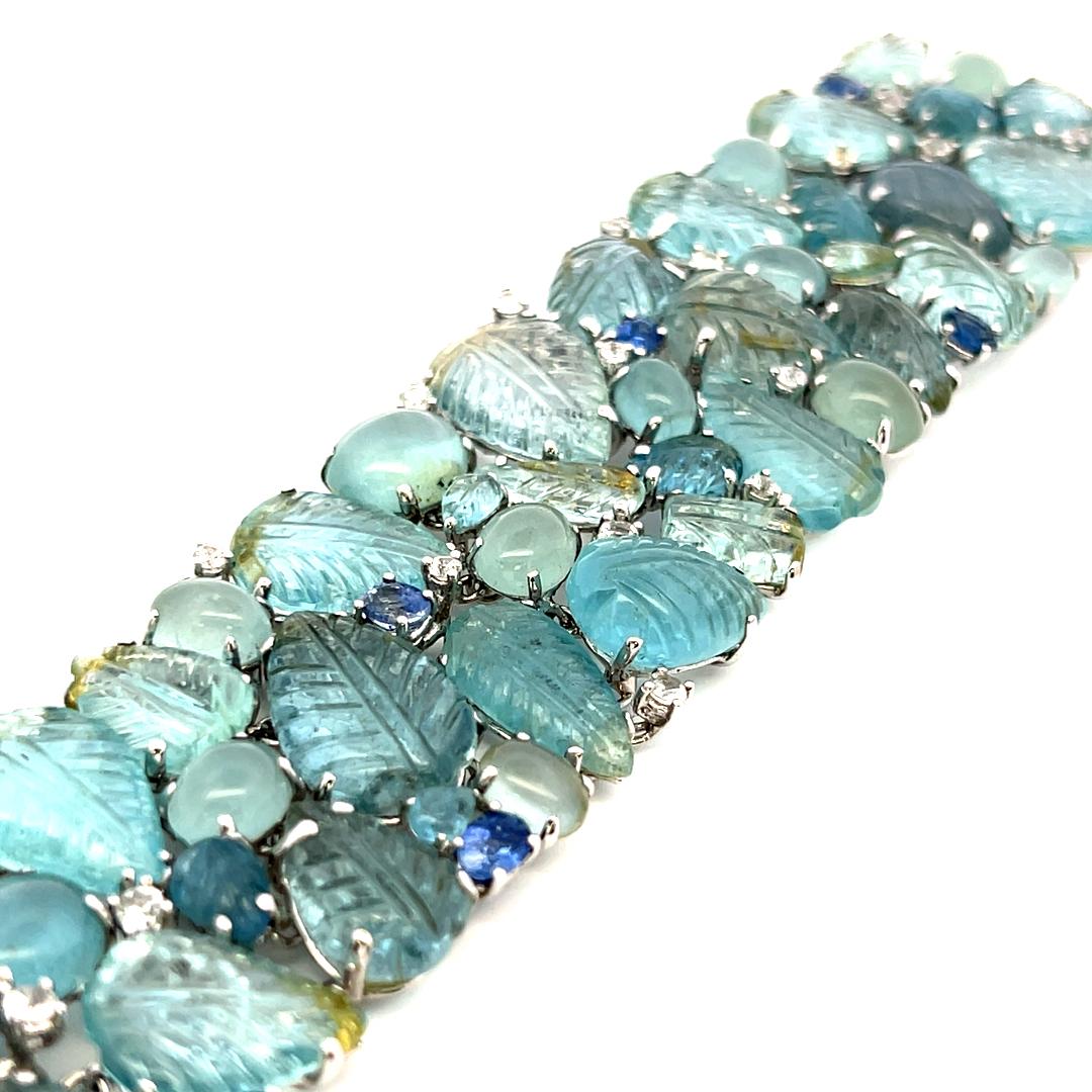 Vintage 18K White Gold Link Bracelet with 3.75 Carat Sapphire 4.1-19.6 MM Quartz