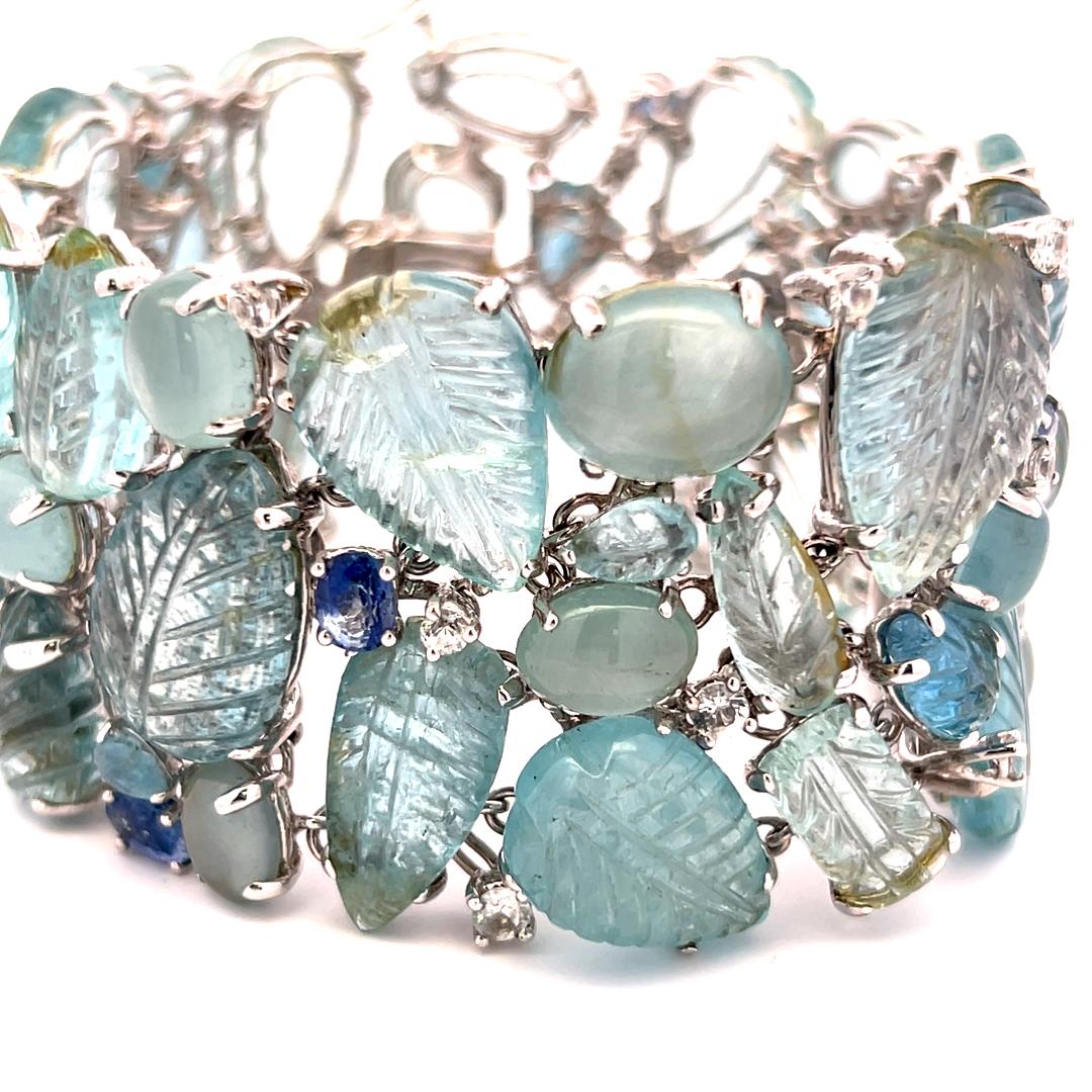 Vintage 18K White Gold Link Bracelet with 3.75 Carat Sapphire 4.1-19.6 MM Quartz