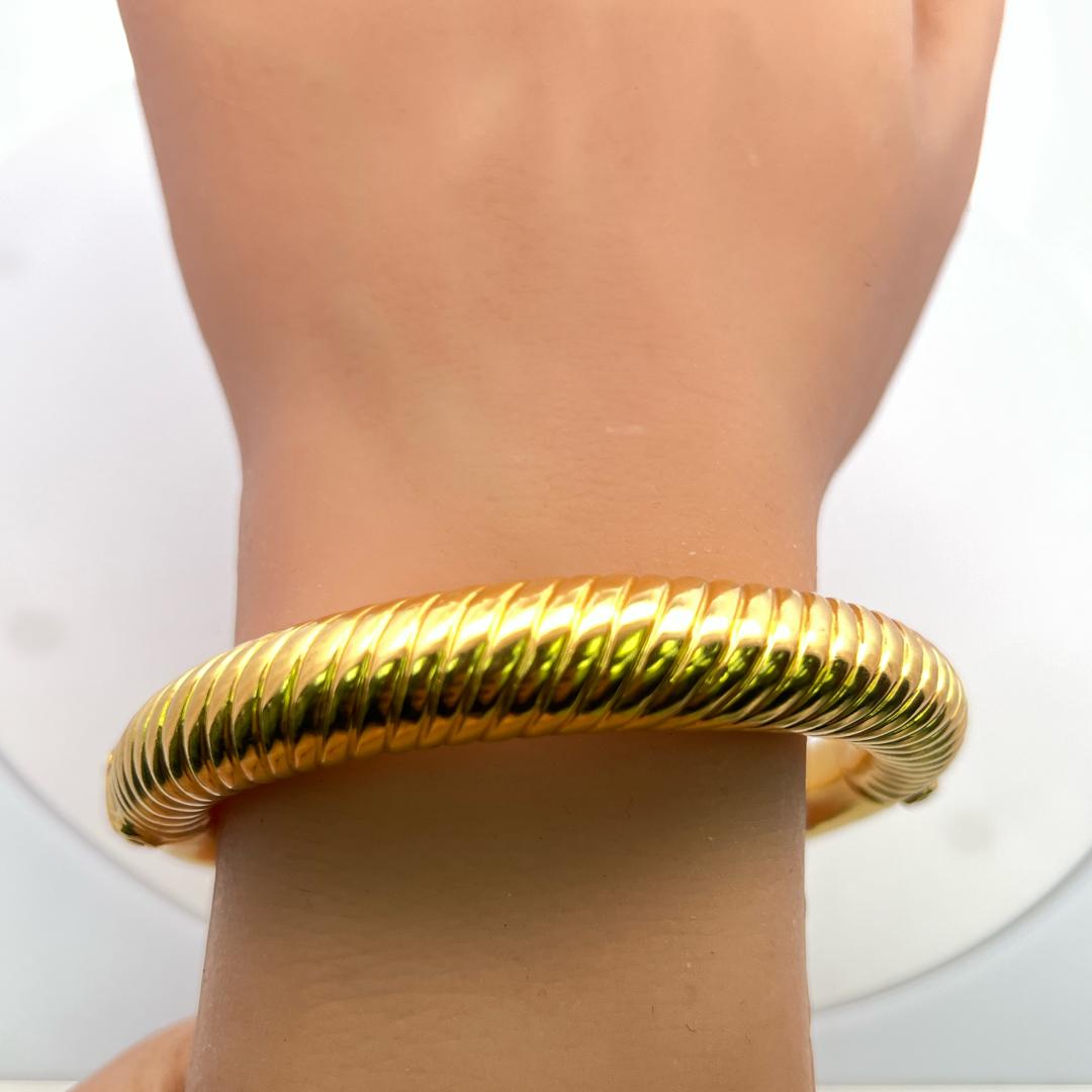 Lalaoonis 22K Yellow Gold Ribbed Torque Cuff Bracelet 6.75x0.37x0.40IN