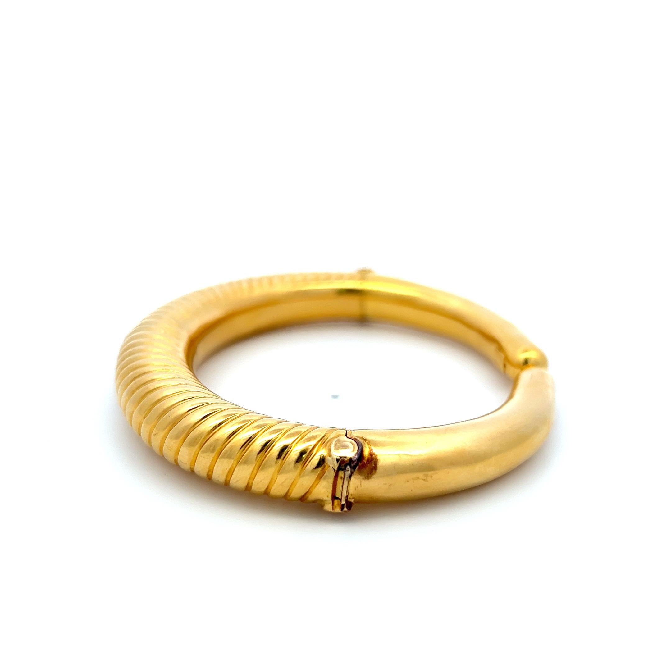 Lalaoonis 22K Yellow Gold Ribbed Torque Cuff Bracelet 6.75x0.37x0.40IN